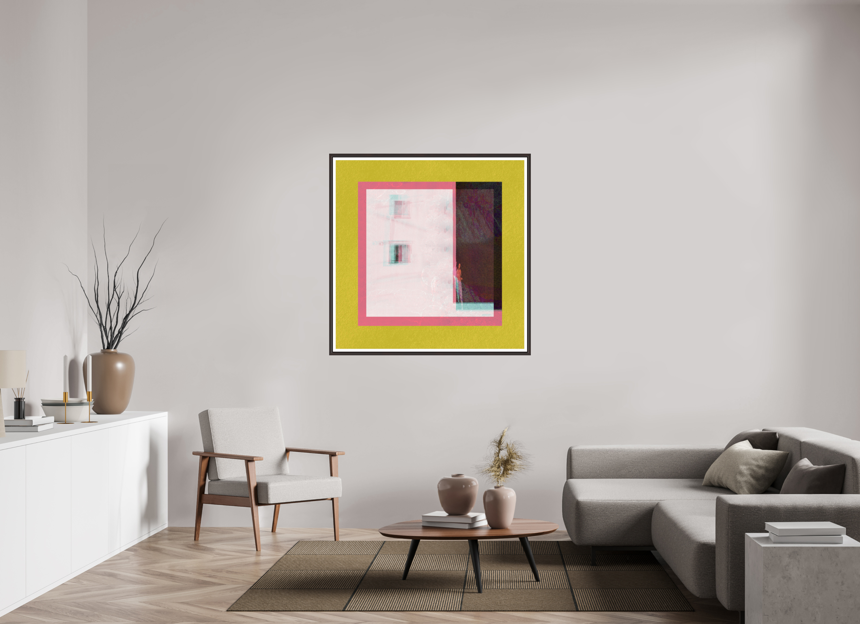 45 x 45″, Floater Frame (Alder Brown) Corner Store