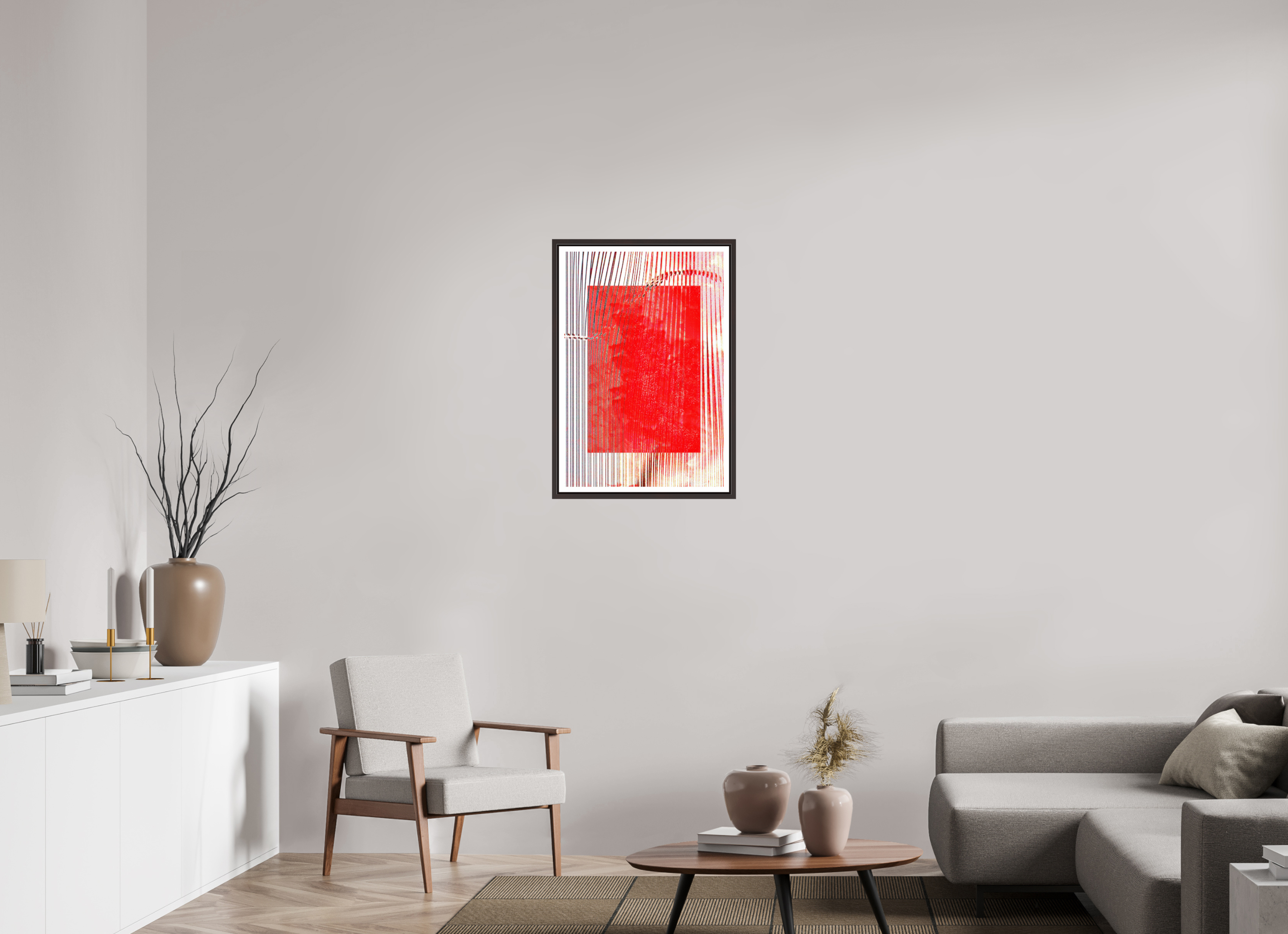 20 x 29.6″, Floater Frame (Alder Brown) Red Waves