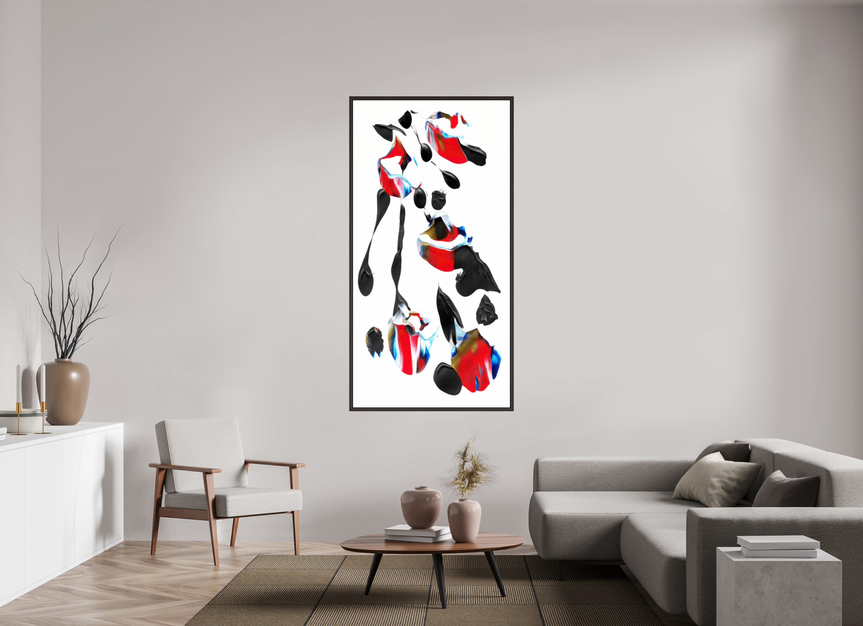 35 x 70″, Floater Frame (Alder Brown) Liquified Bouquet