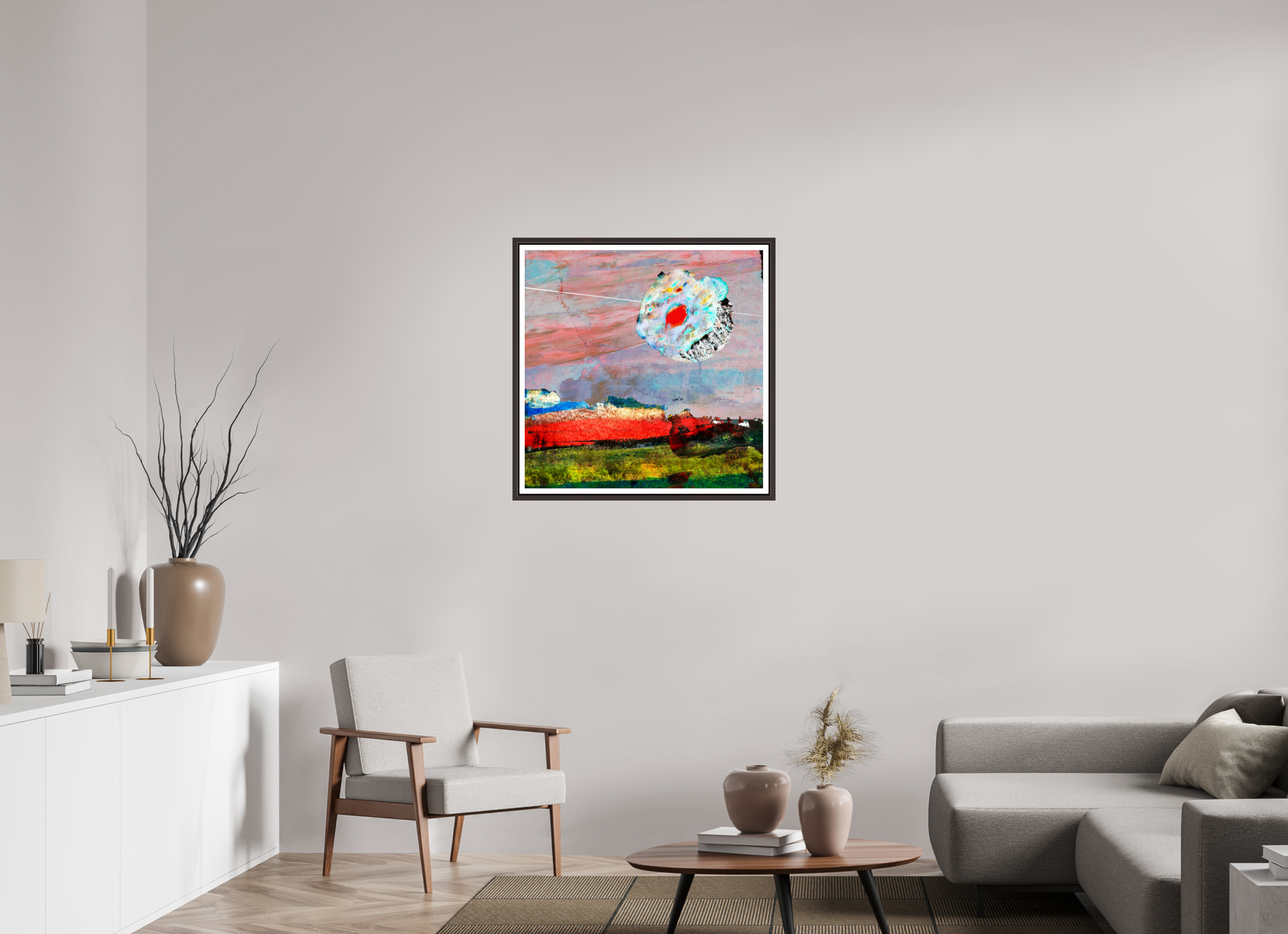 30 x 30″, Floater Frame (Alder Brown) Moon Desert