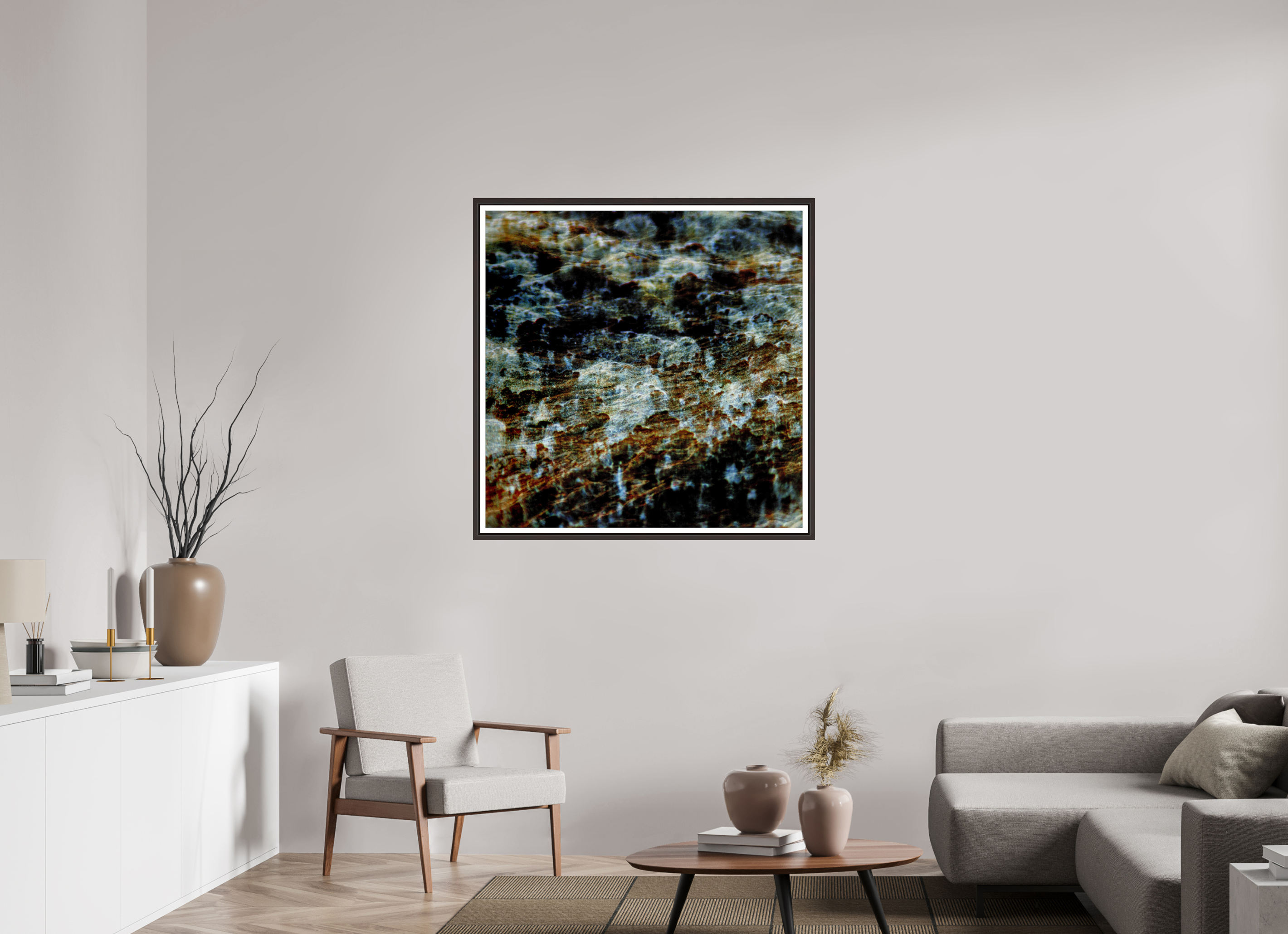 40 x 40″, Floater Frame (Alder Brown) Digital Snow