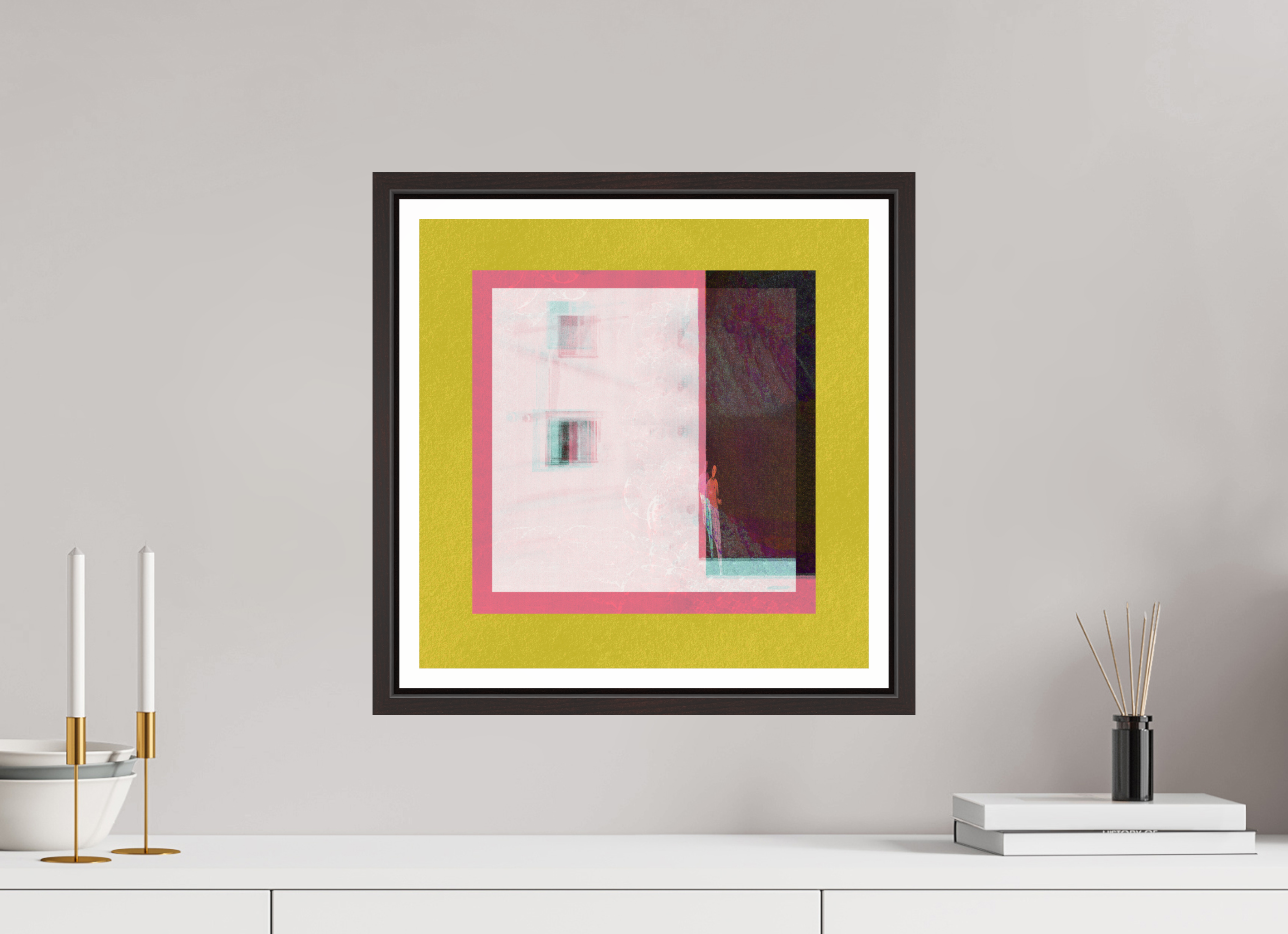 15 x 15″, Floater Frame (Alder Brown) Corner Store