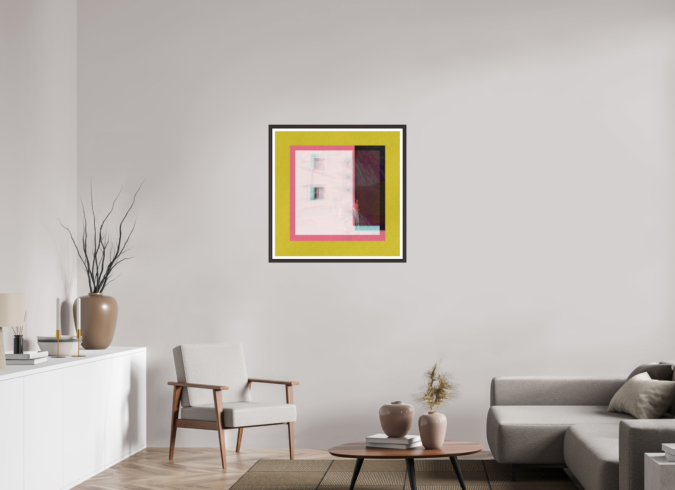 30 x 30″, Floater Frame (Alder Brown) Corner Store