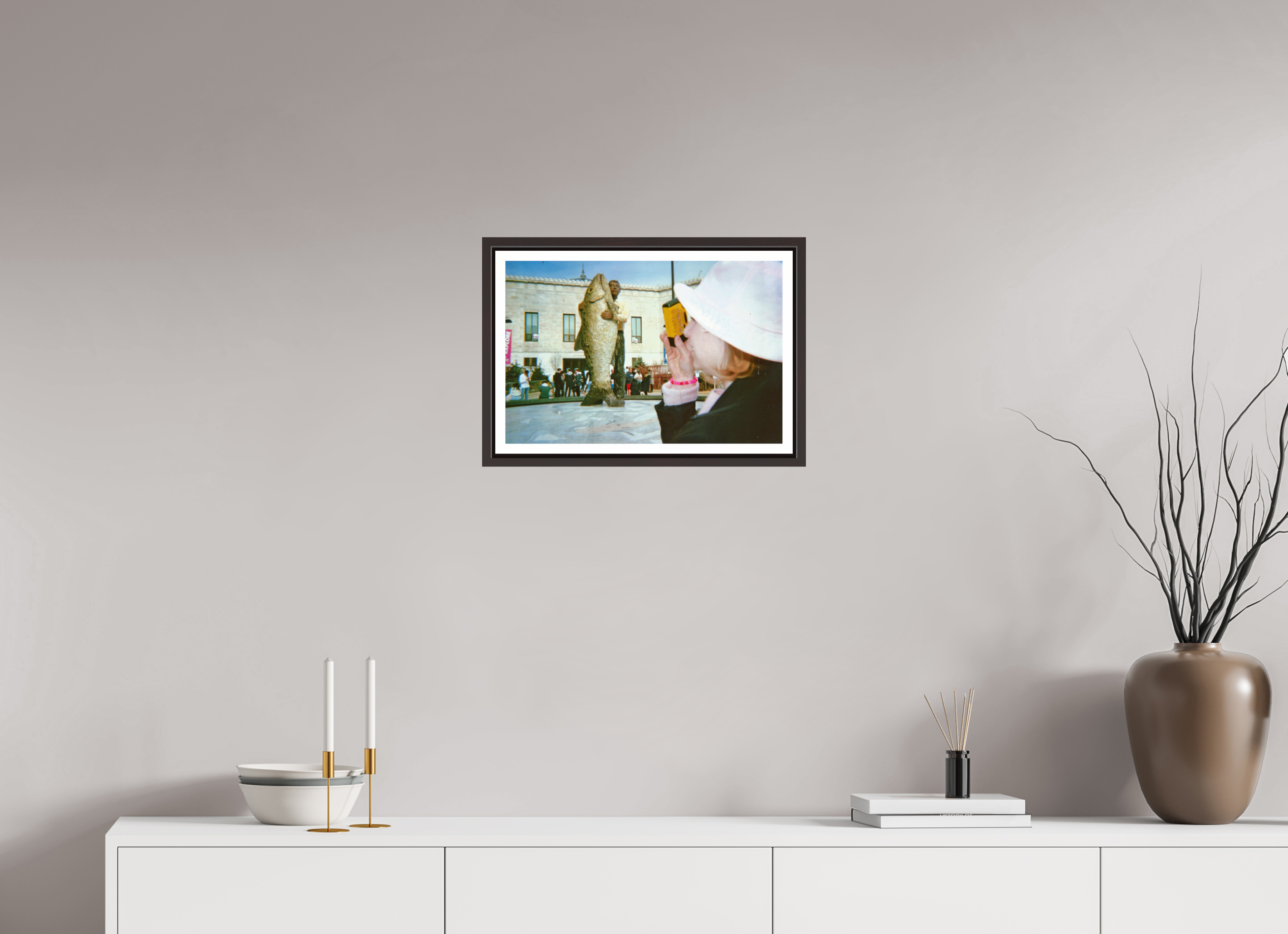 18.3 x 12″, Floater Frame (Alder Brown) Hello Fish Man