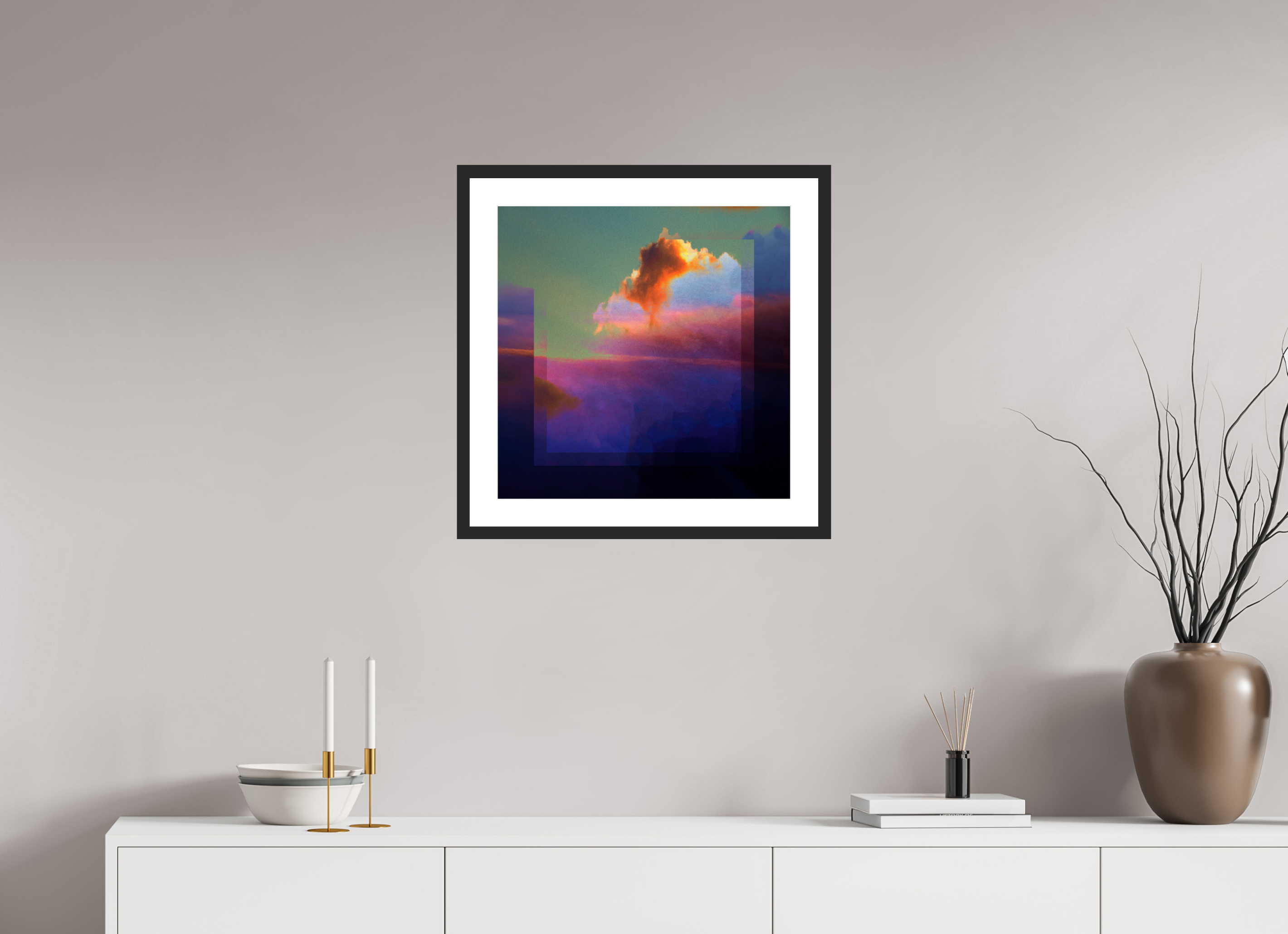 20 x 20″, Fuji Crystal Archive Print Framed (Black) Lofi Clouds