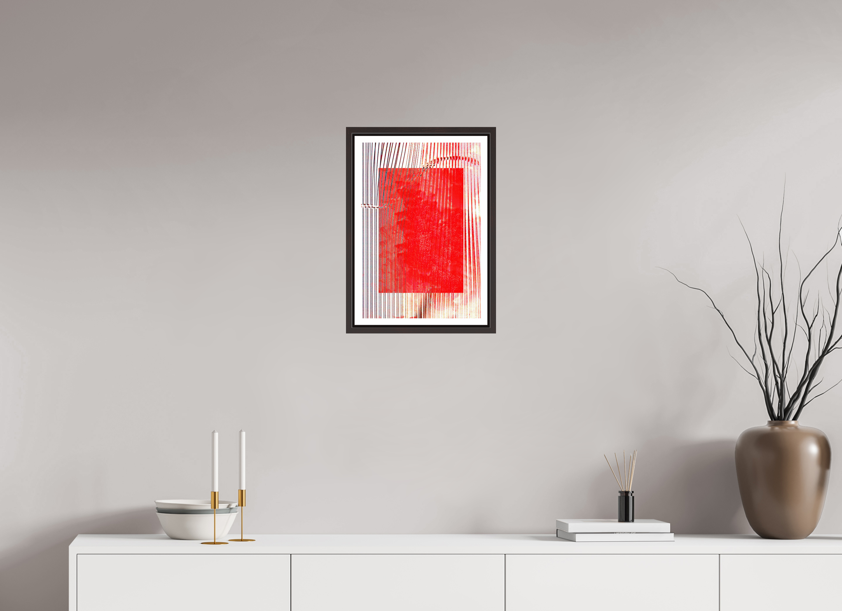12 x 17.8″, Floater Frame (Alder Brown) Red Waves