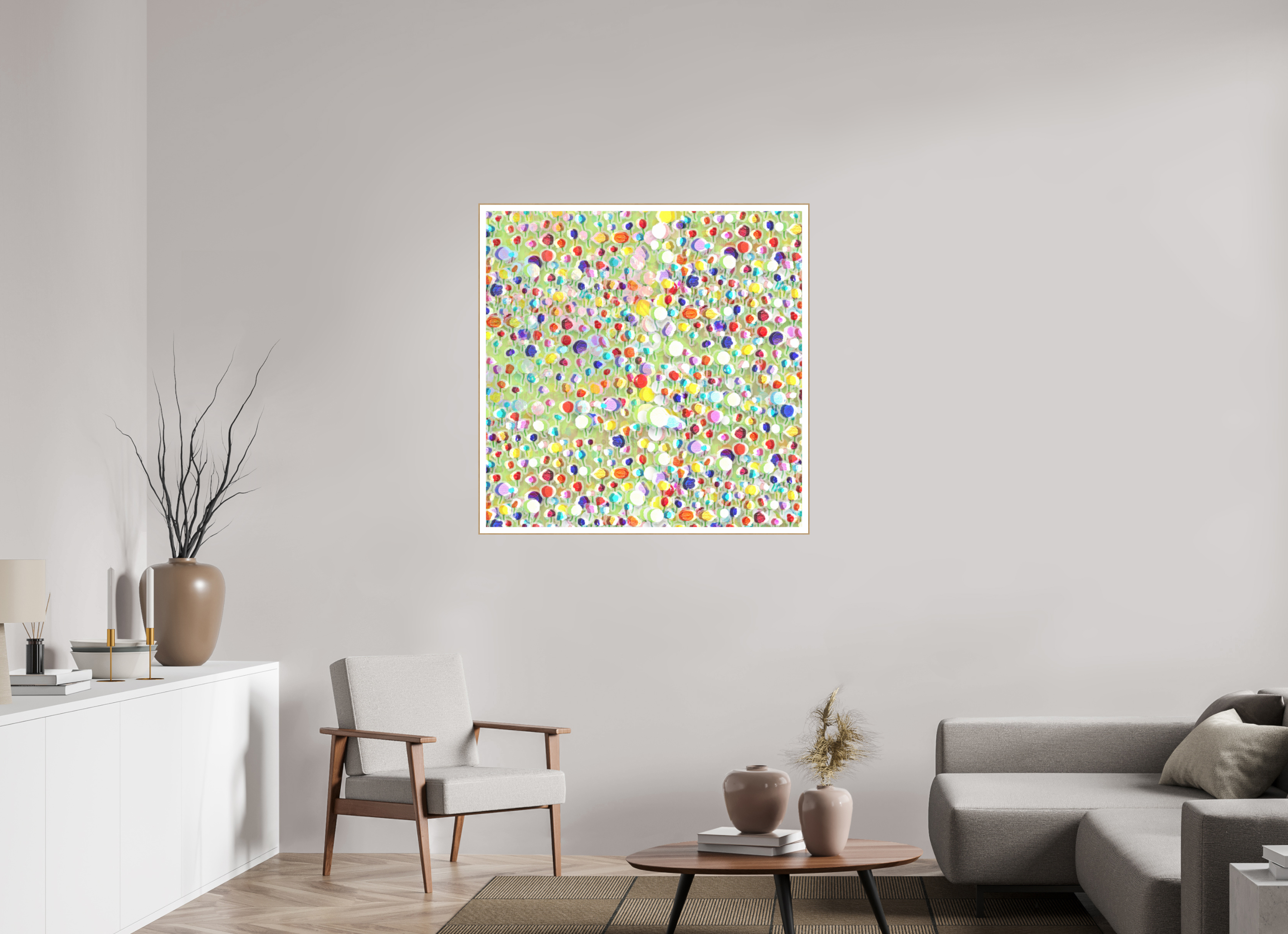 40 x 40″, Solid Wood ArtBox (Oak) tulips