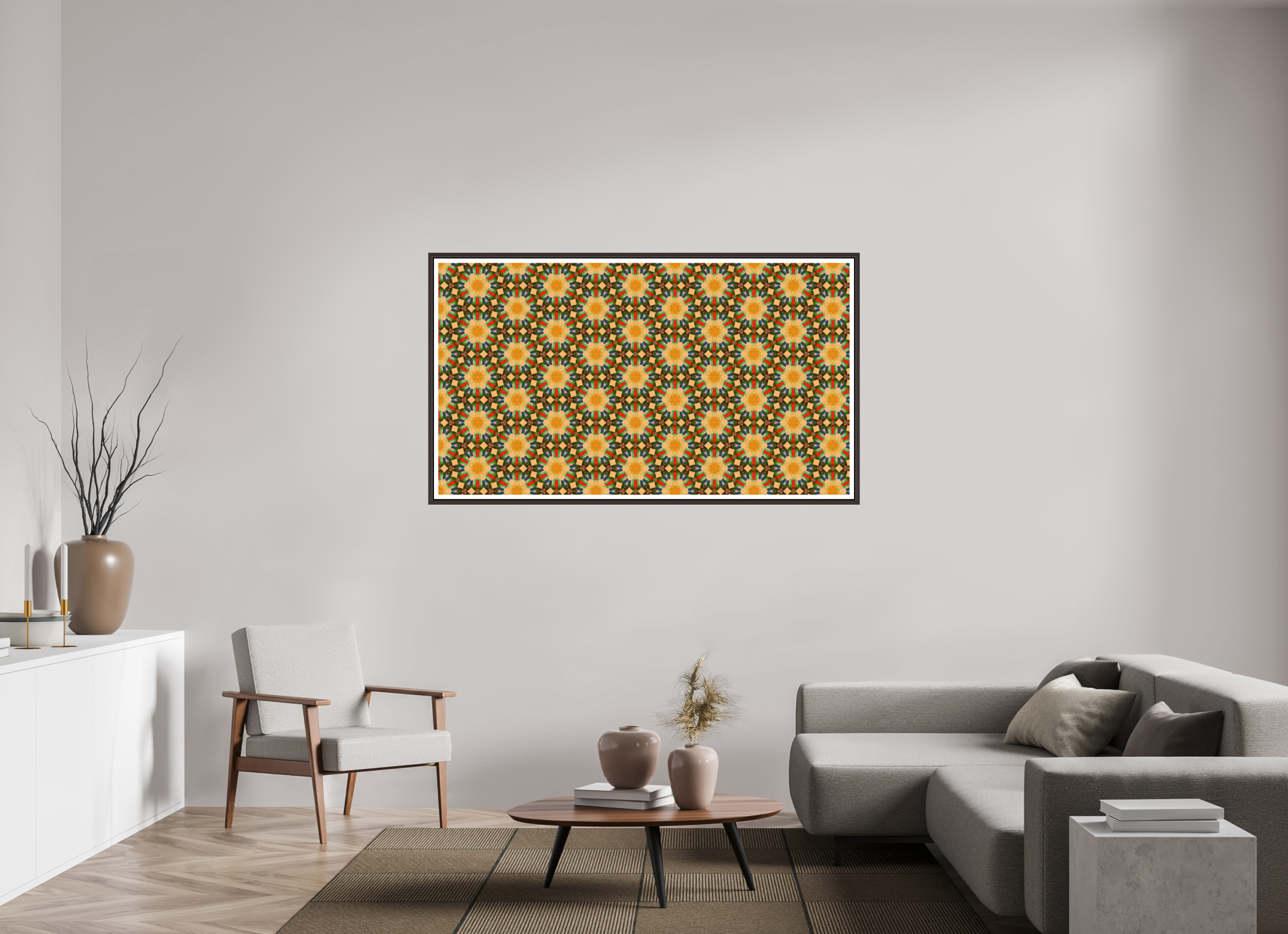 64 x 36″, Floater Frame (Alder Brown) Harmony, Respect, Purity, and Tranquility