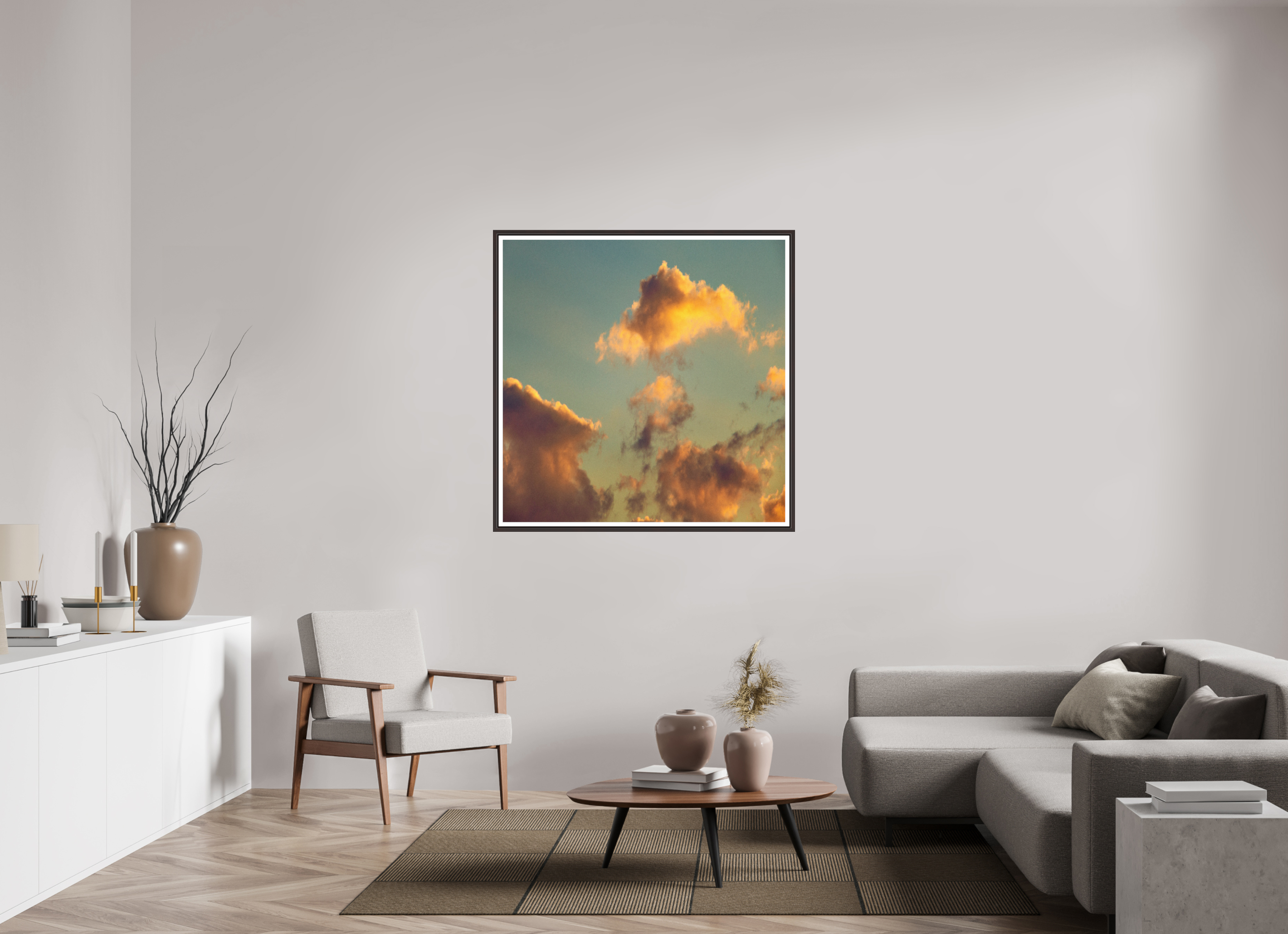 45 x 45″, Floater Frame (Alder Brown) "Golden Hour"