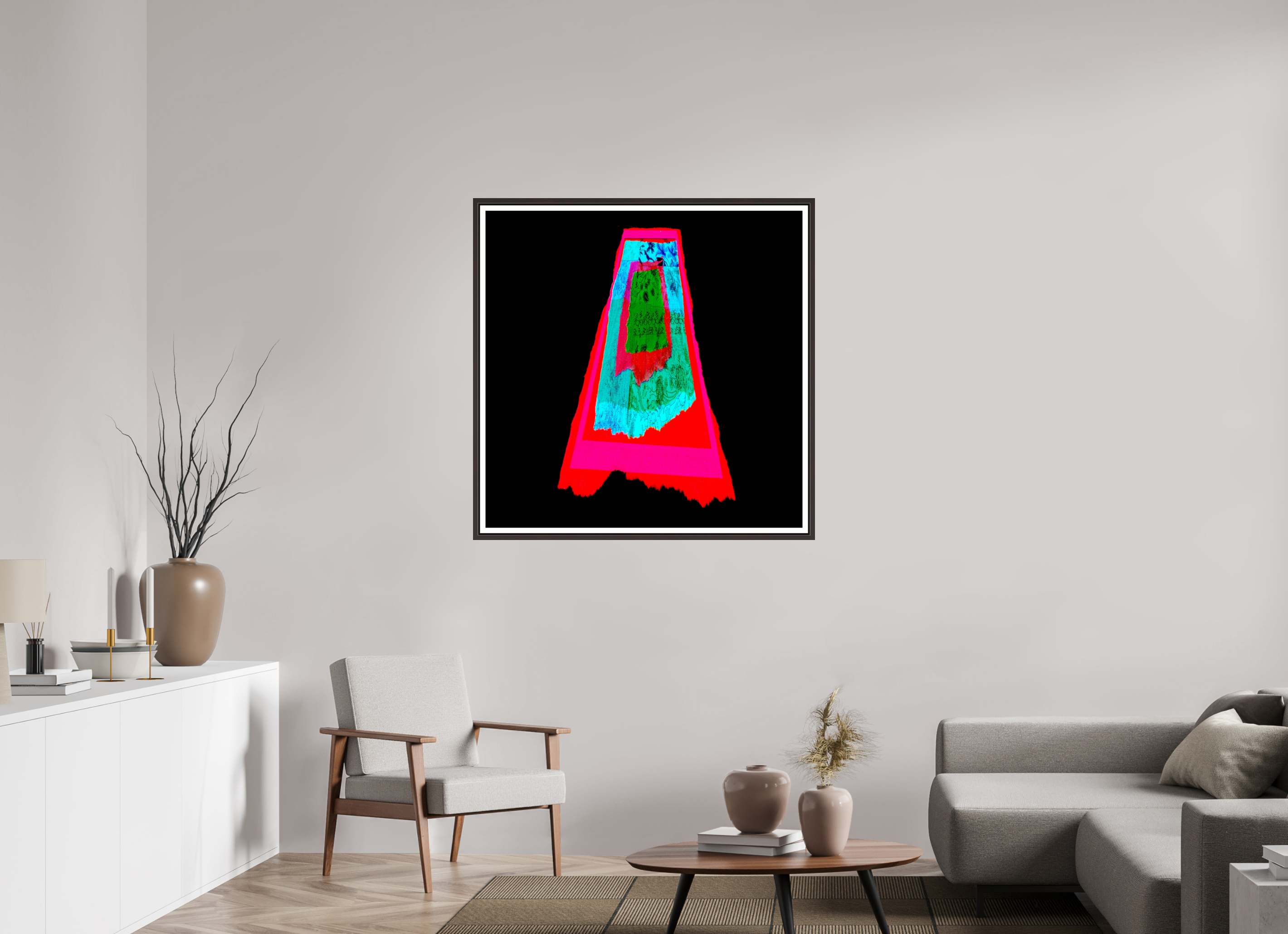 40 x 40″, Floater Frame (Alder Brown) Drip 001