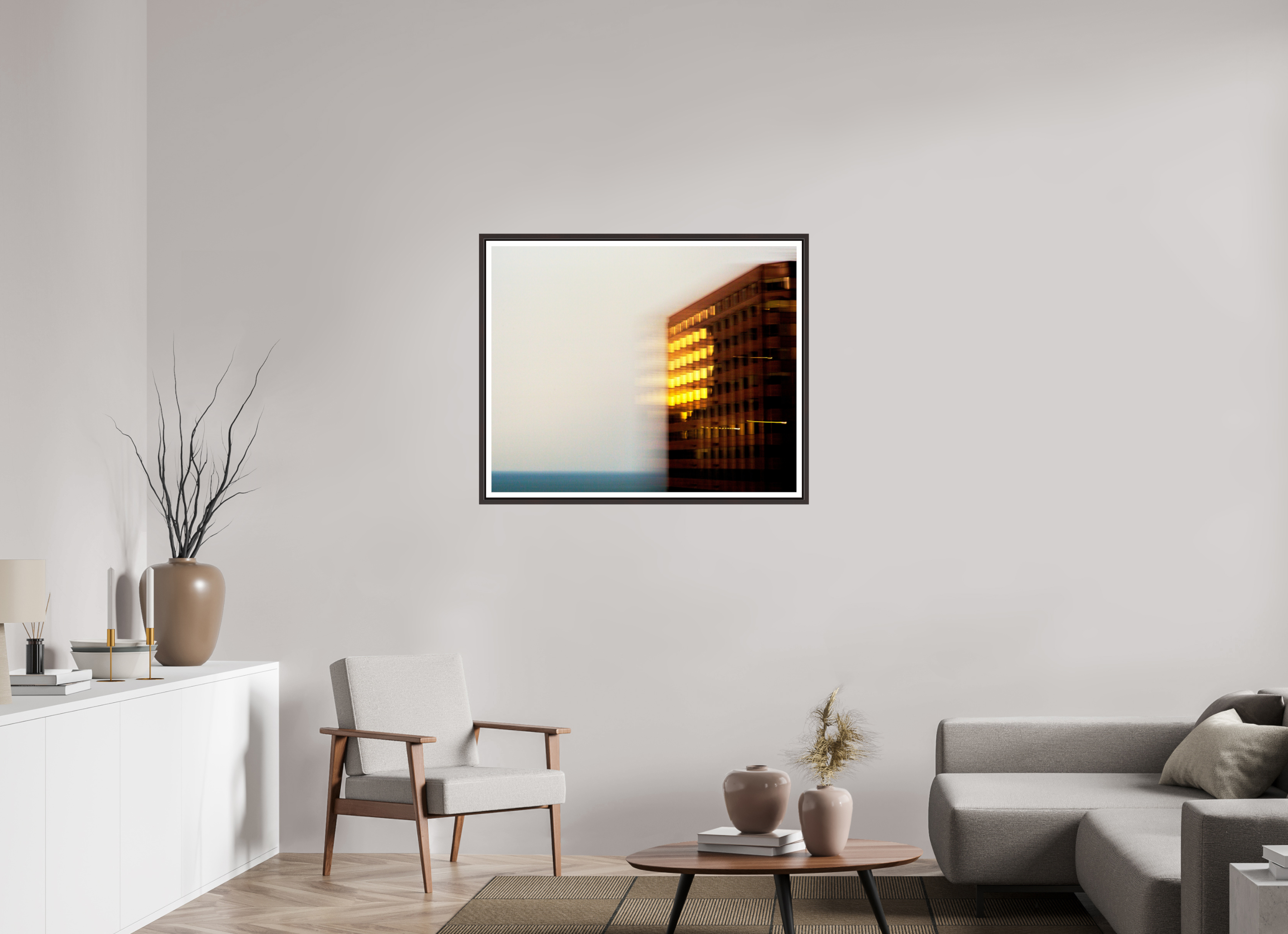 38.5 x 31″, Floater Frame (Alder Brown) Time Flies