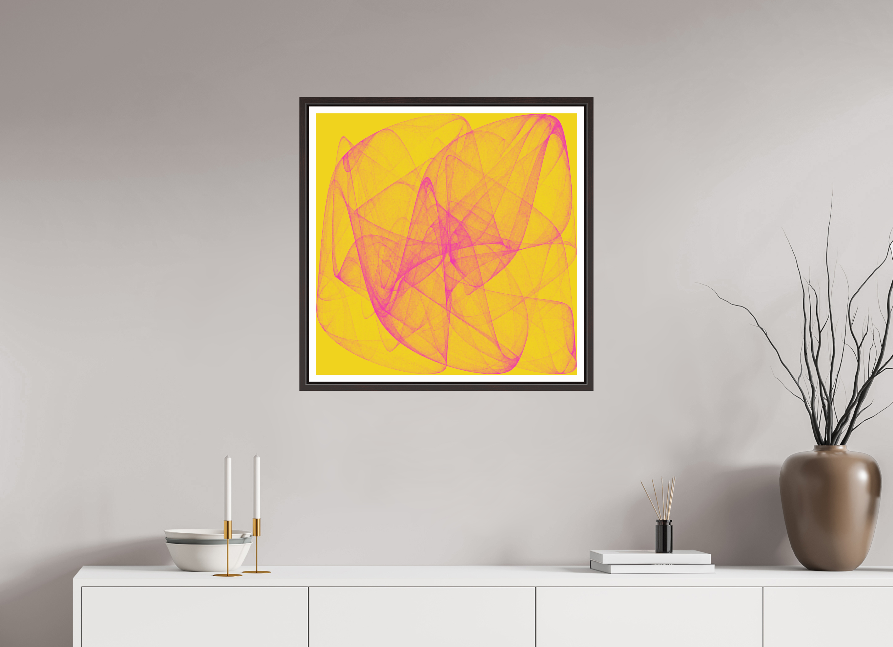 25 x 25″, Floater Frame (Alder Brown) Yellow Stuff