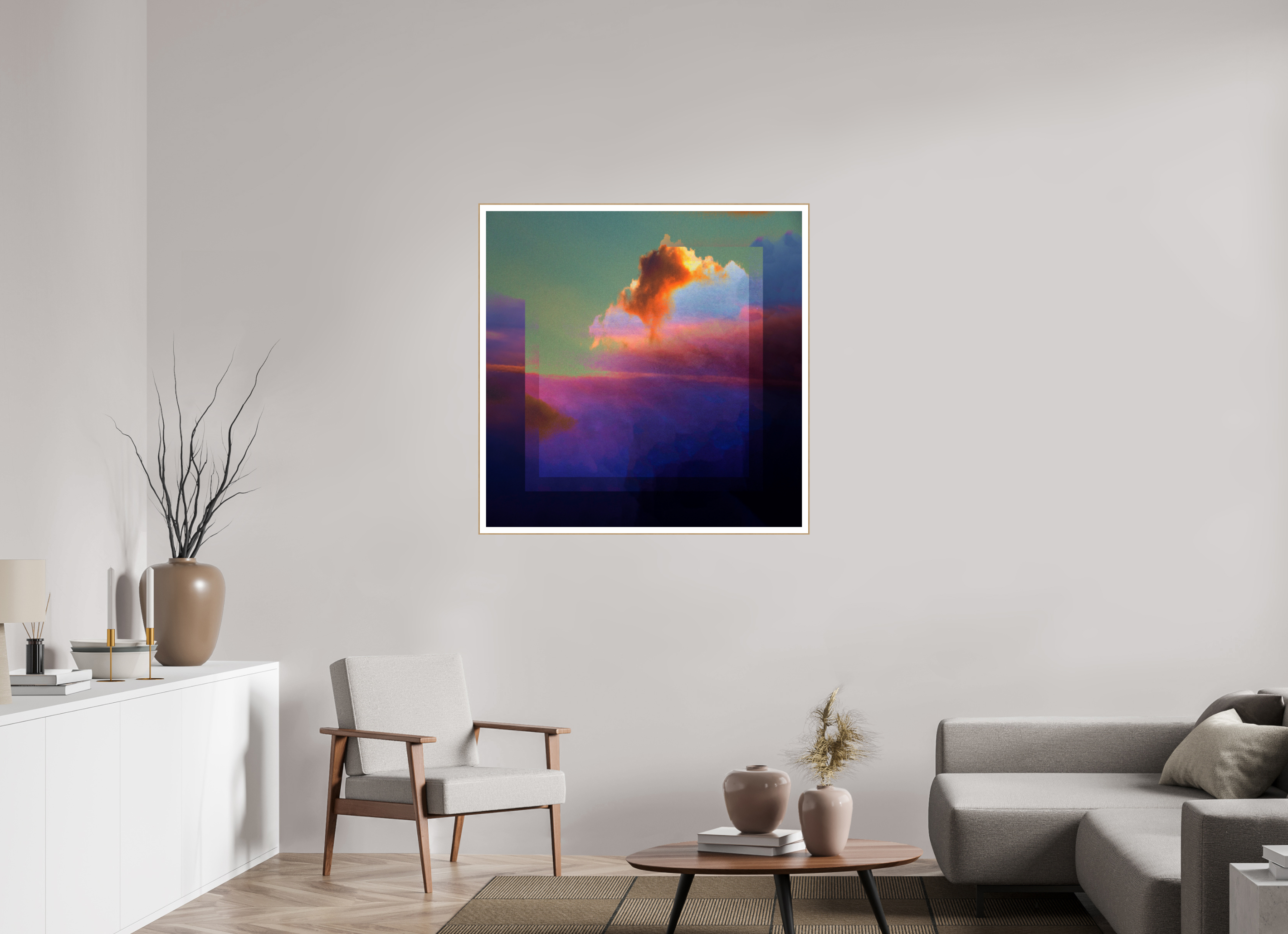 40 x 40″, Solid Wood ArtBox (Oak) Lofi Clouds