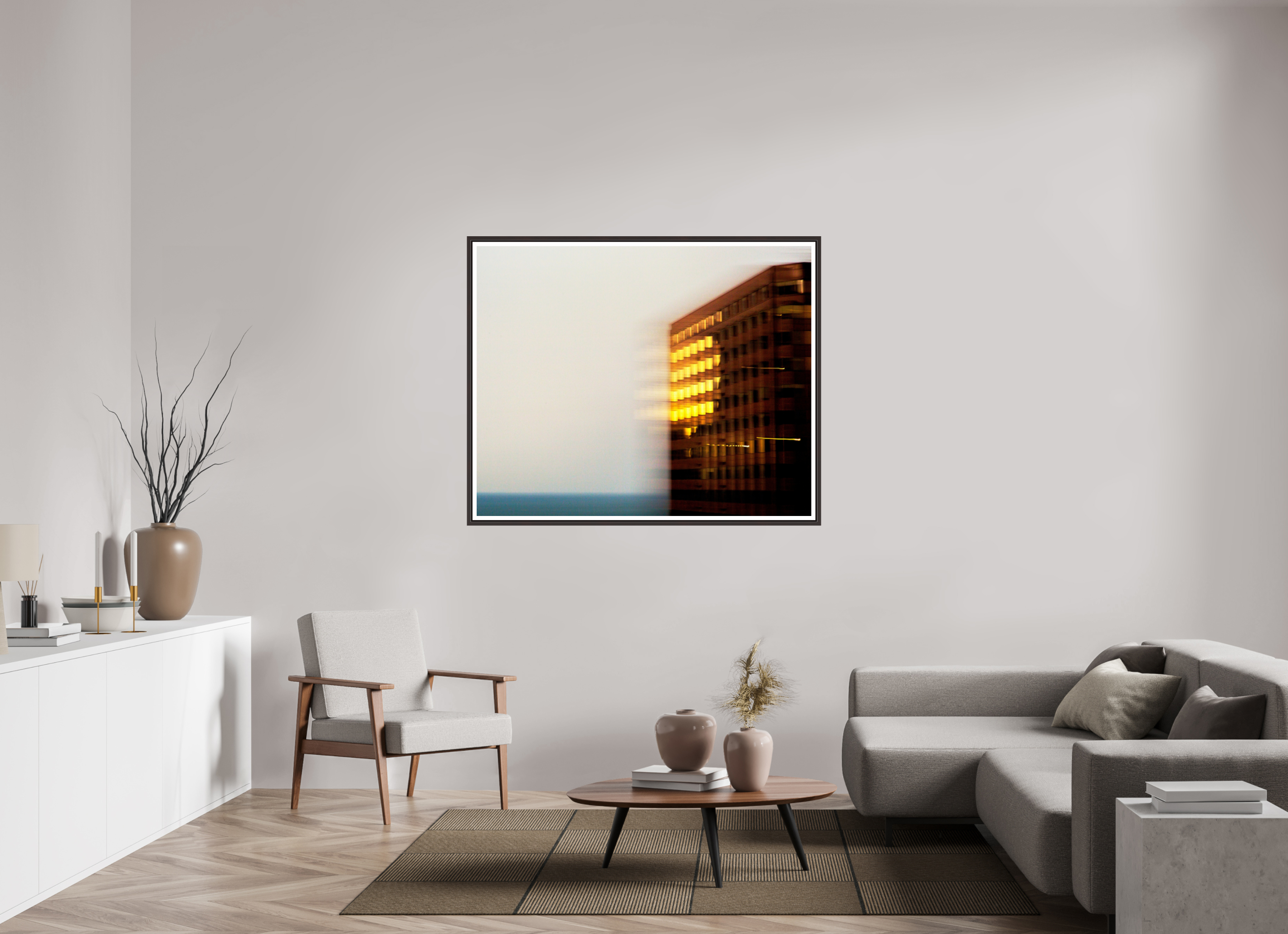 53.3 x 43″, Floater Frame (Alder Brown) Time Flies
