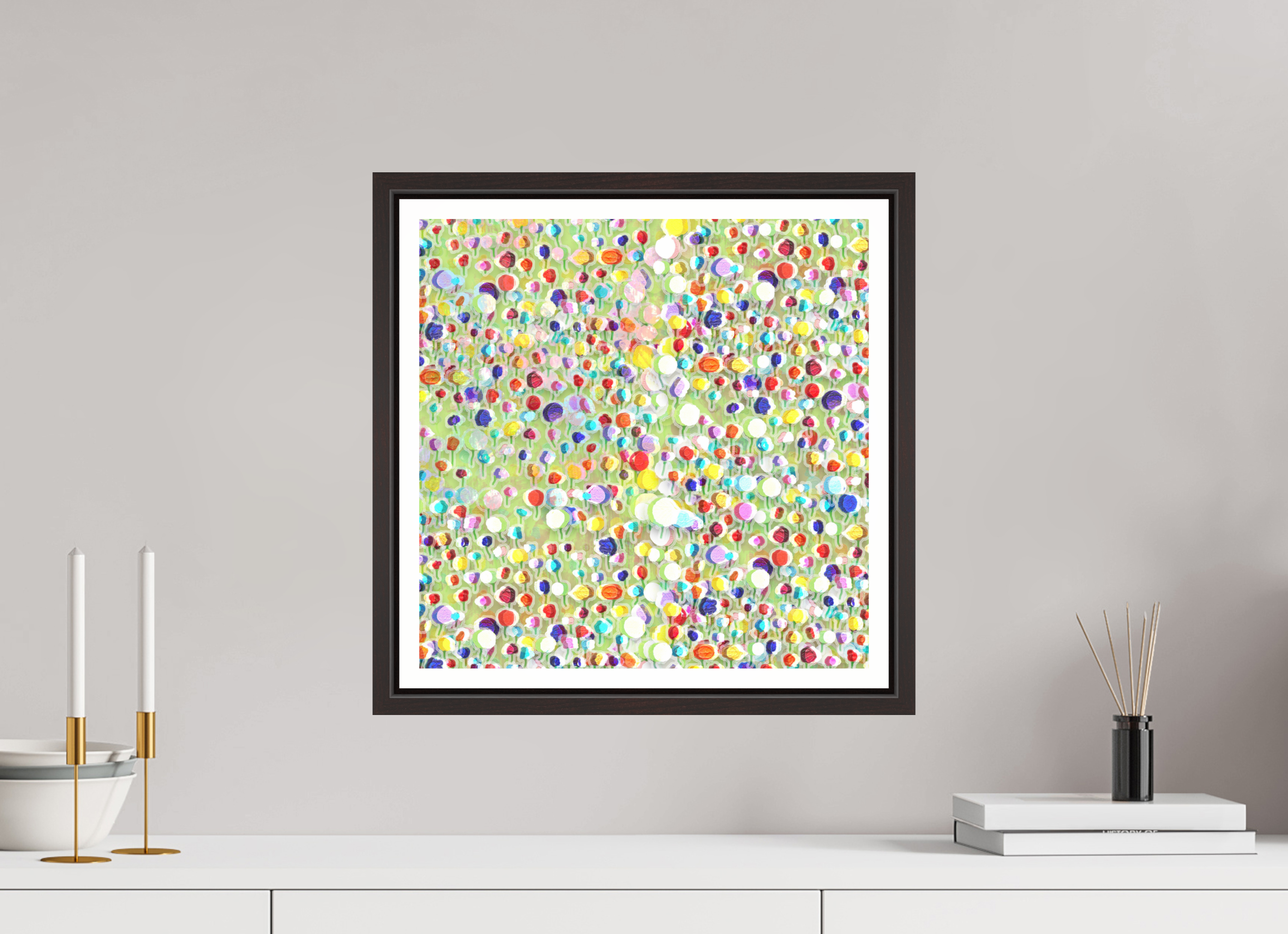 15 x 15″, Floater Frame (Alder Brown) tulips