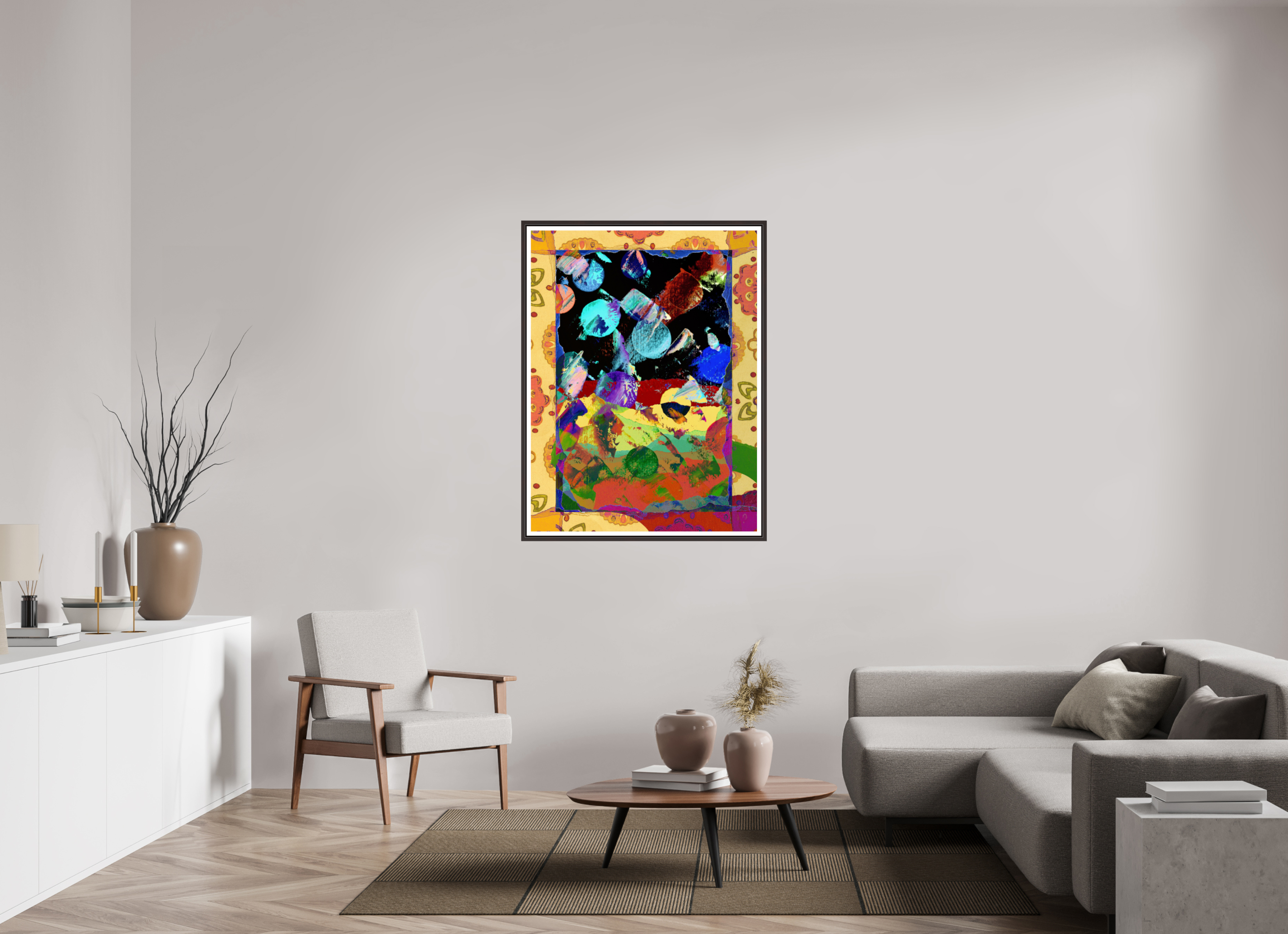 36 x 48″, Floater Frame (Alder Brown) space paper