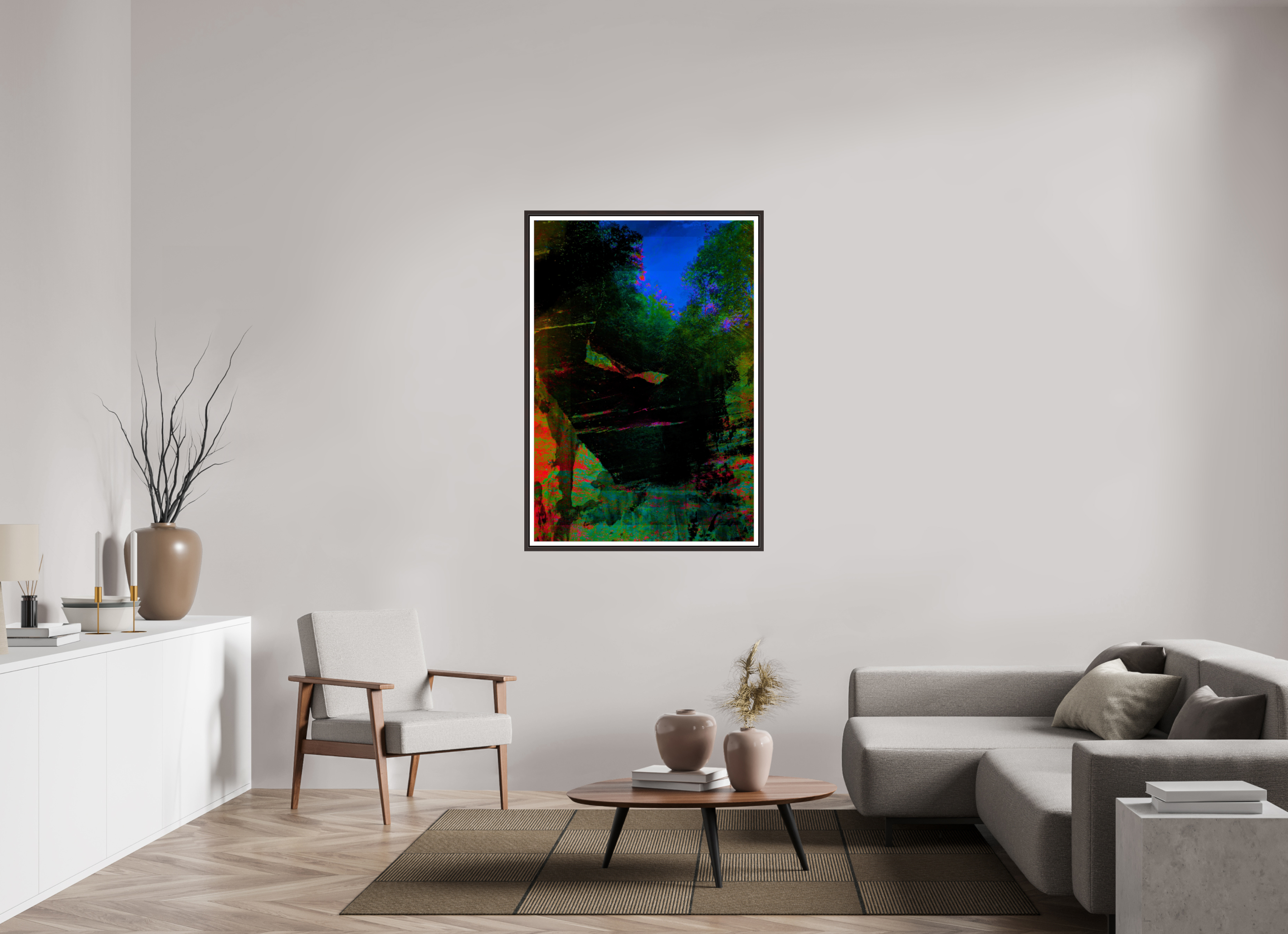 35 x 51.2″, Floater Frame (Alder Brown) greens
