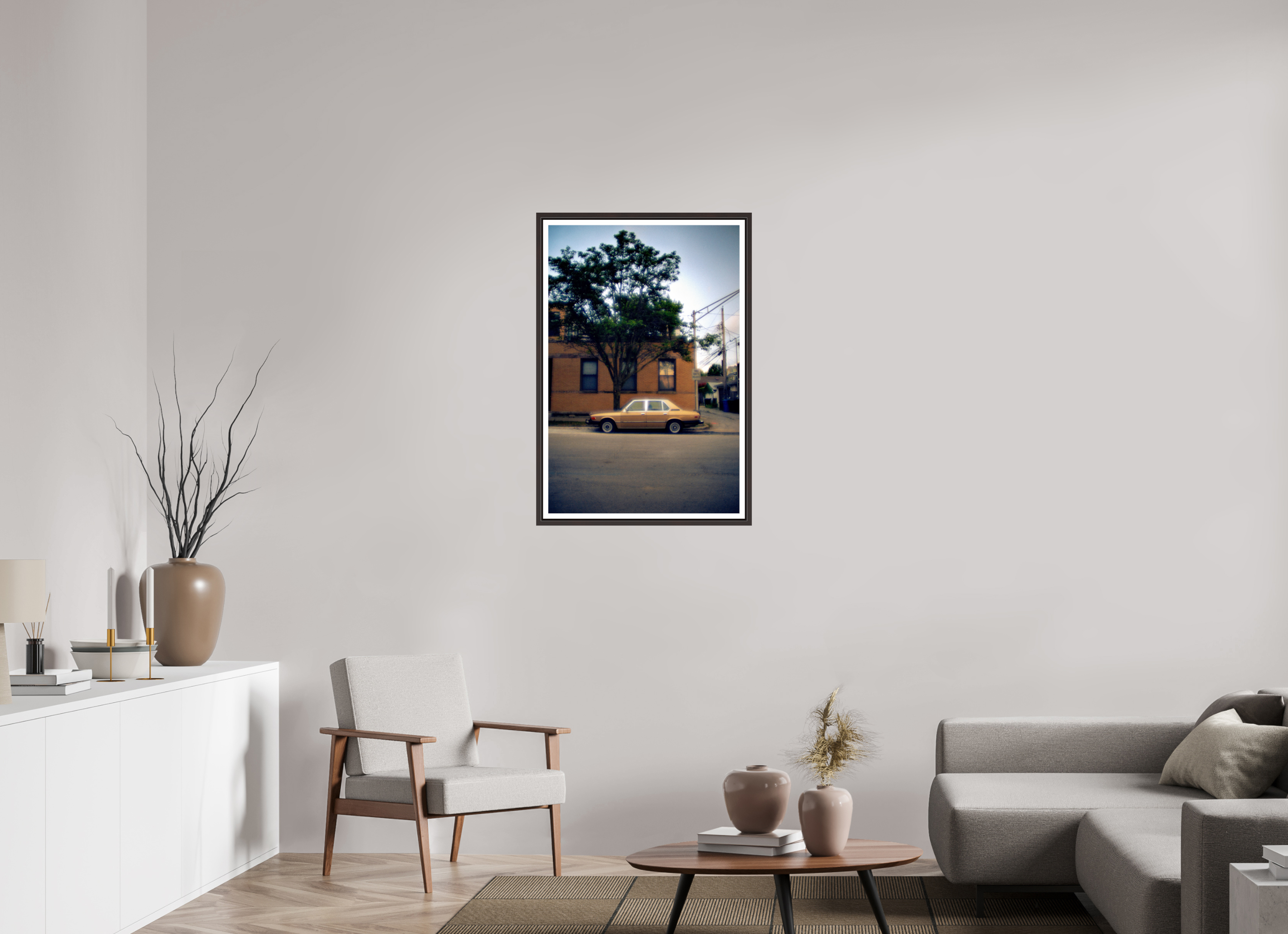 24 x 36.3″, Floater Frame (Alder Brown) Golden Glow
