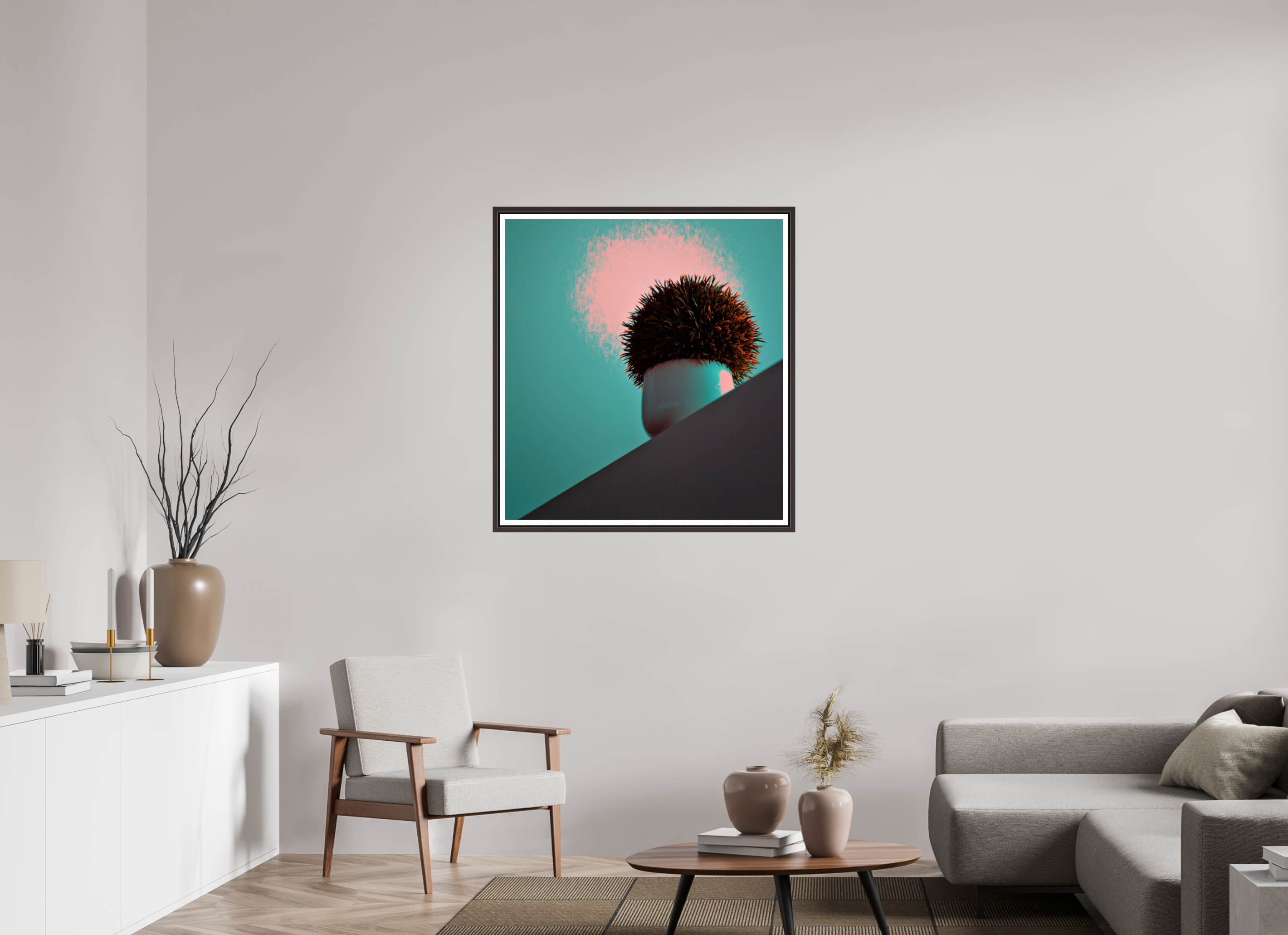 35 x 37.9″, Floater Frame (Alder Brown) Fake Plants