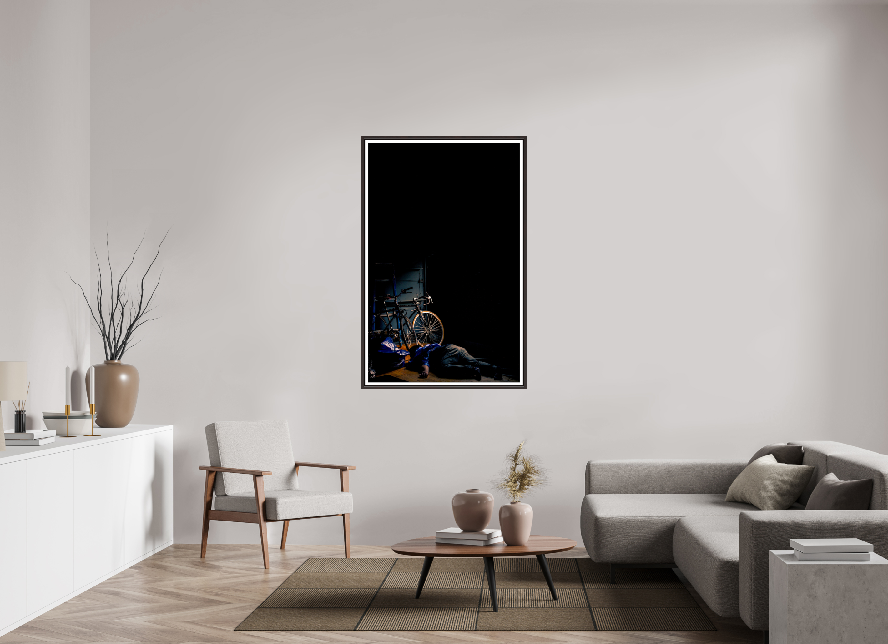 35 x 55.4″, Floater Frame (Alder Brown) Tired
