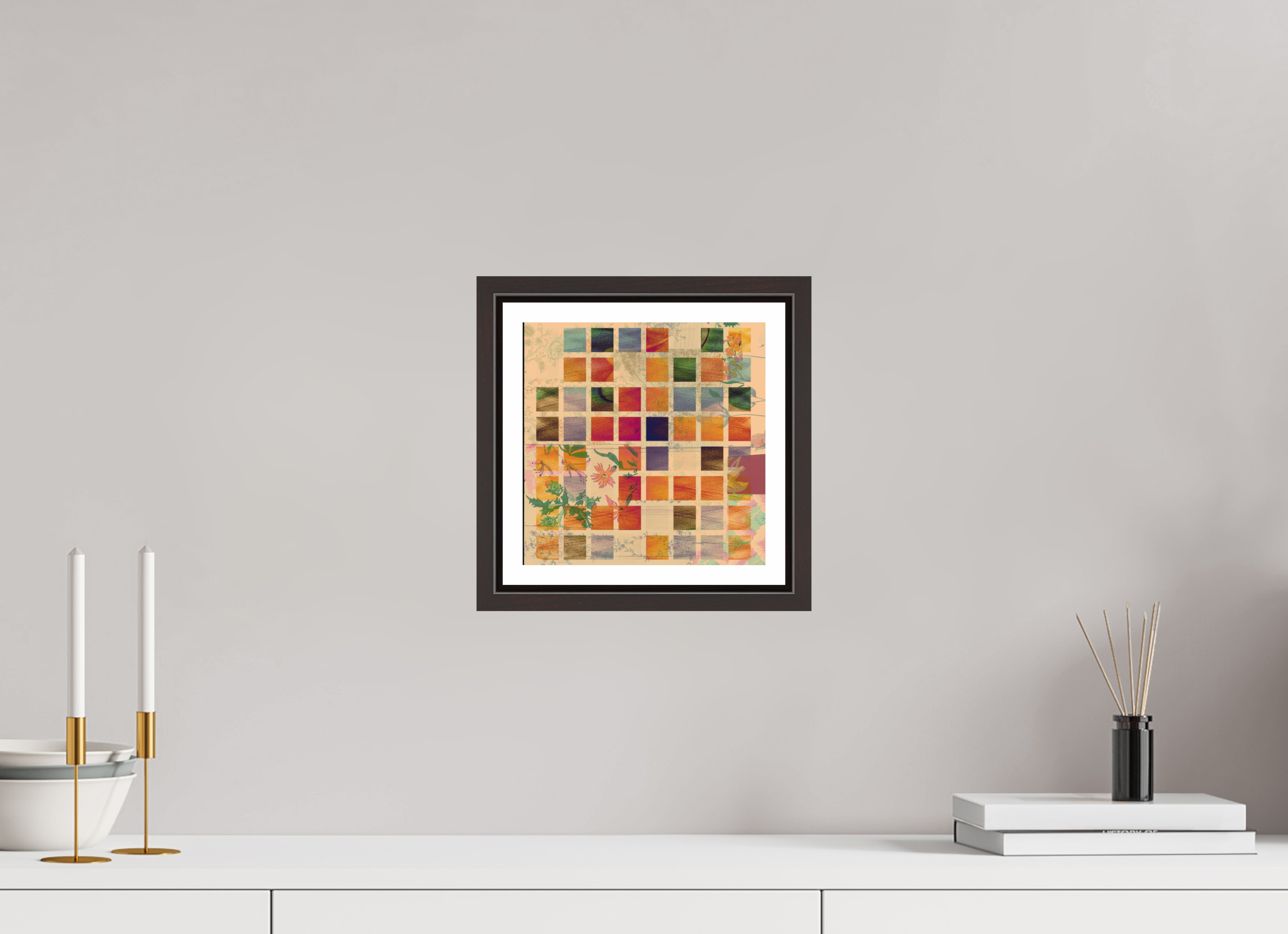 8 x 8″, Floater Frame (Alder Brown) Earth Tones