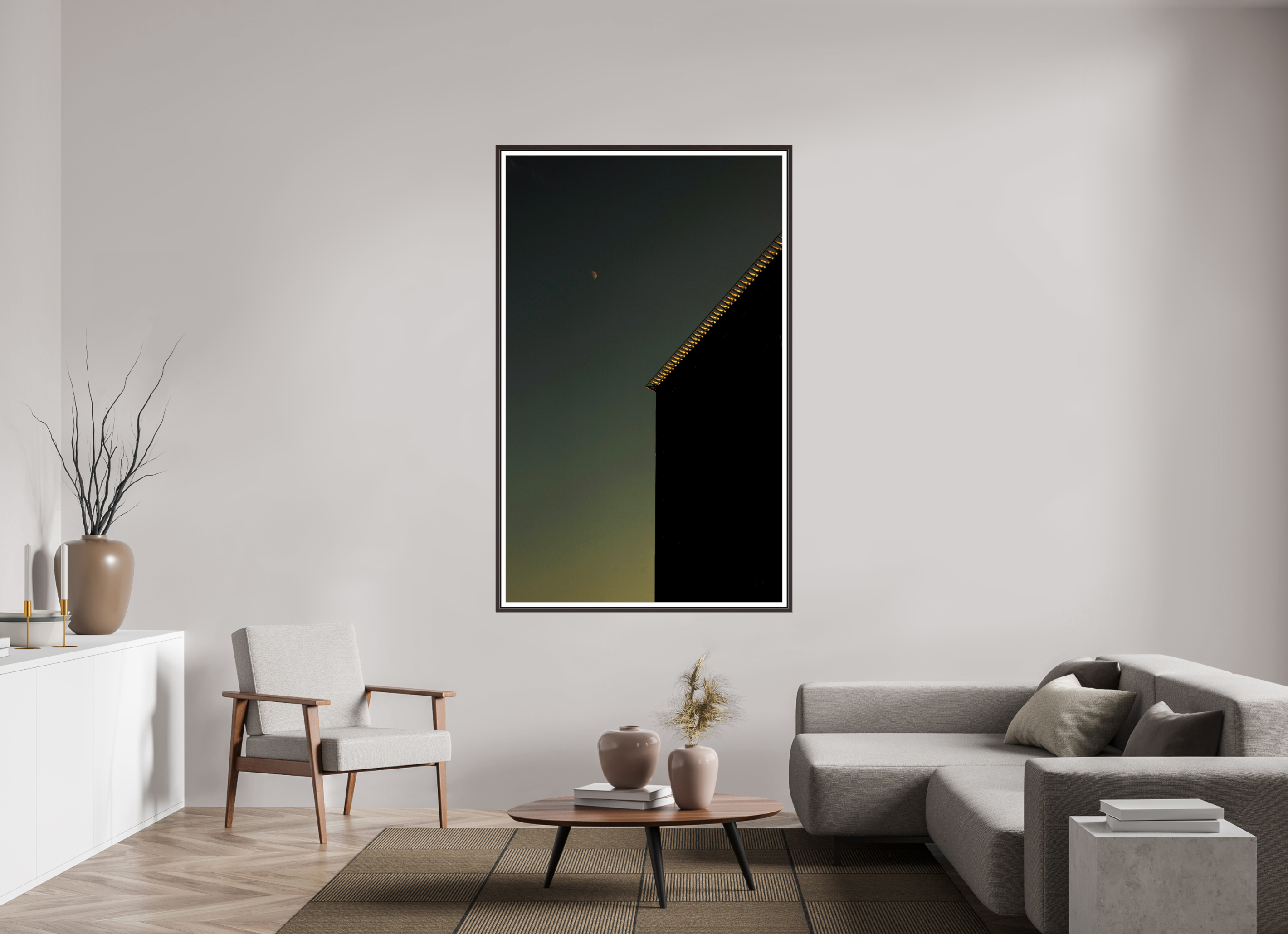 43 x 69.6″, Floater Frame (Alder Brown) Moon