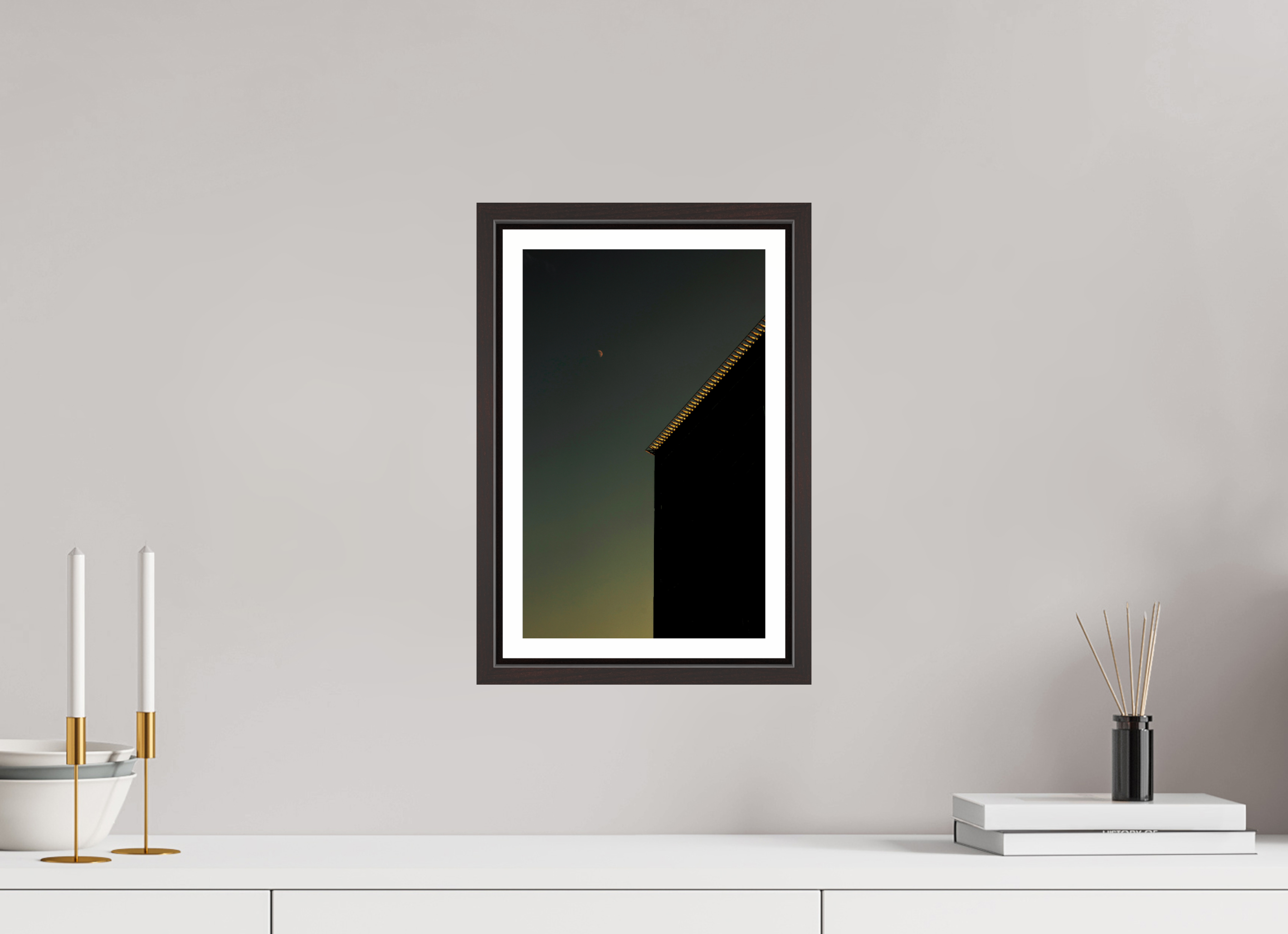 8 x 13″, Floater Frame (Alder Brown) Moon