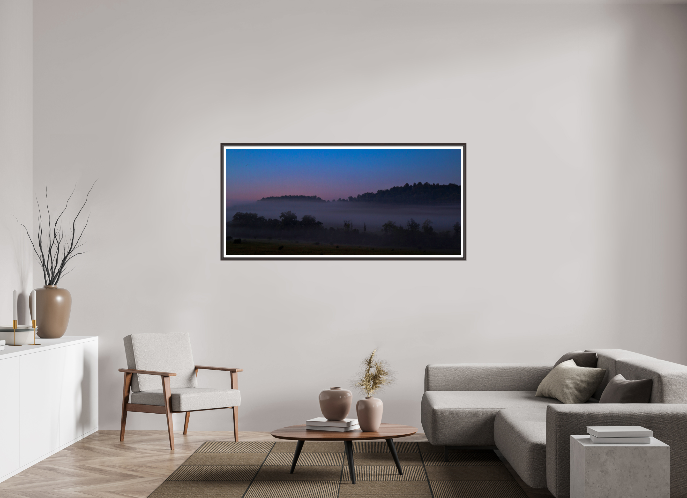 68.6 x 31″, Floater Frame (Alder Brown) fog