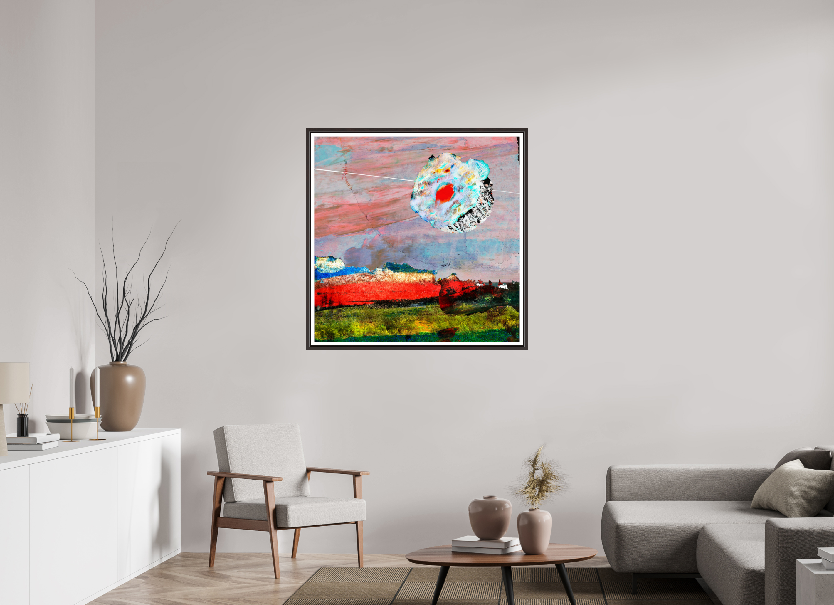 40 x 40″, Floater Frame (Alder Brown) Moon Desert