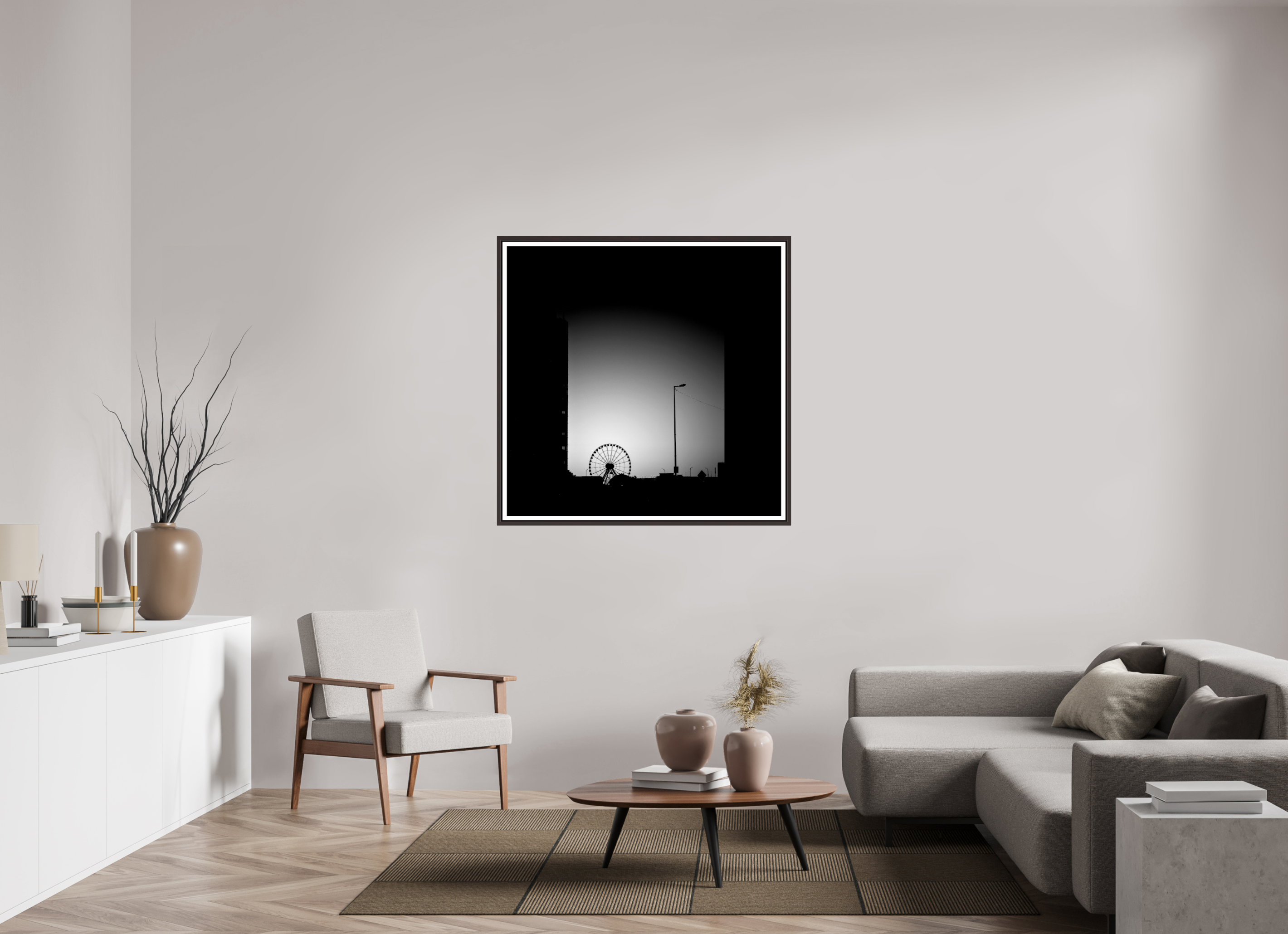 43.7 x 43″, Floater Frame (Alder Brown) Navy Pier
