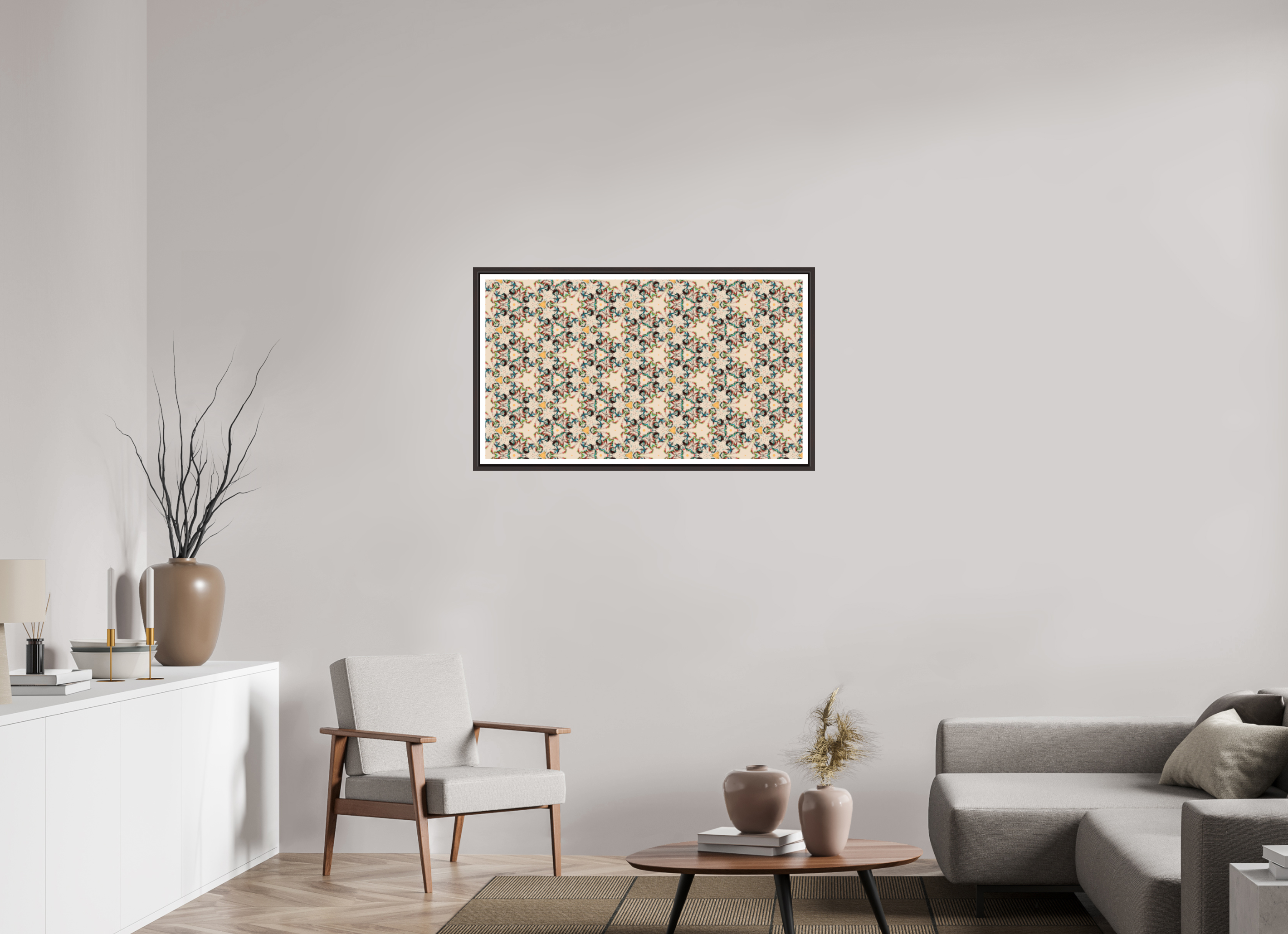 40 x 22.5″, Floater Frame (Alder Brown) Rose Garden