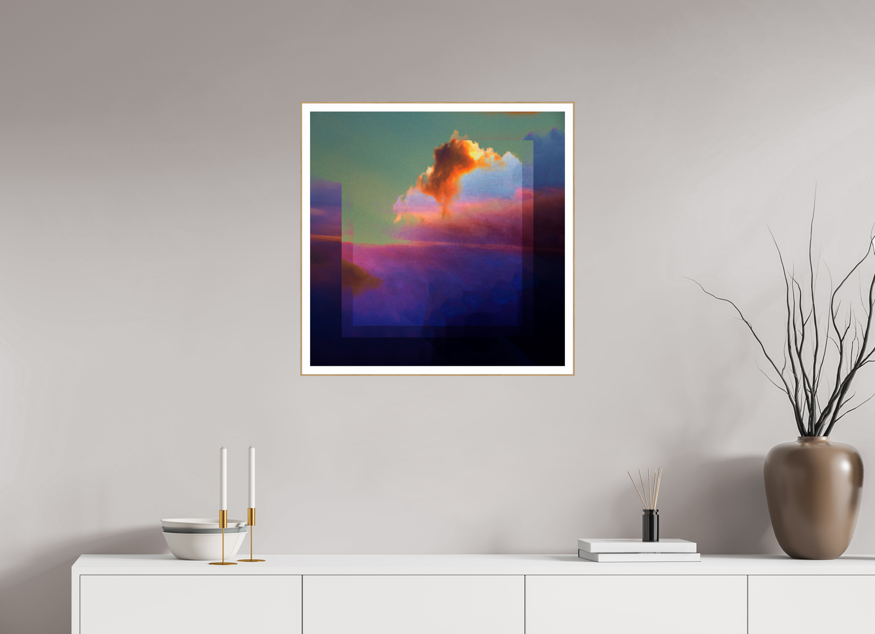 25 x 25″, Solid Wood ArtBox (Oak) Lofi Clouds