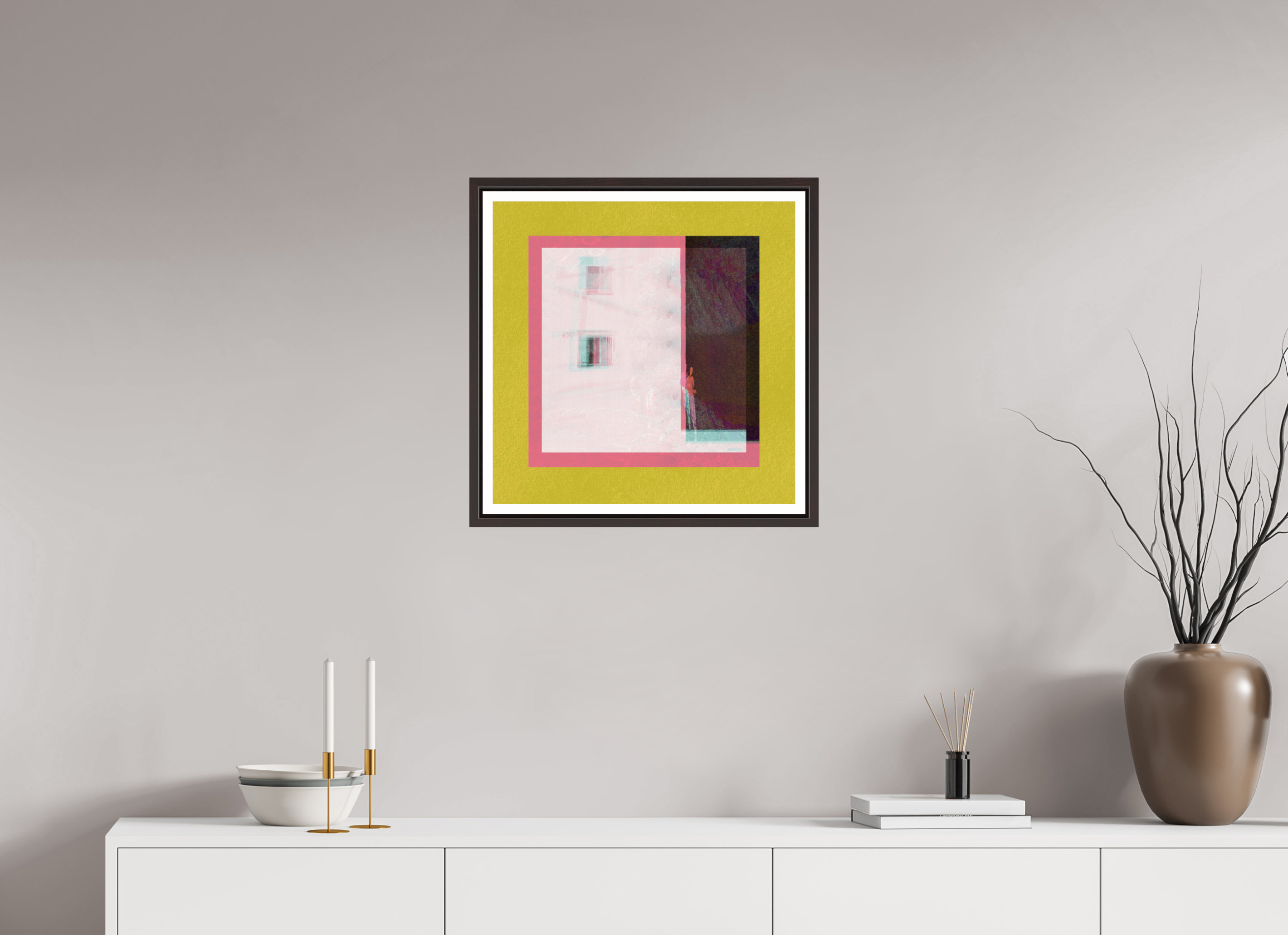 20 x 20″, Floater Frame (Alder Brown) Corner Store