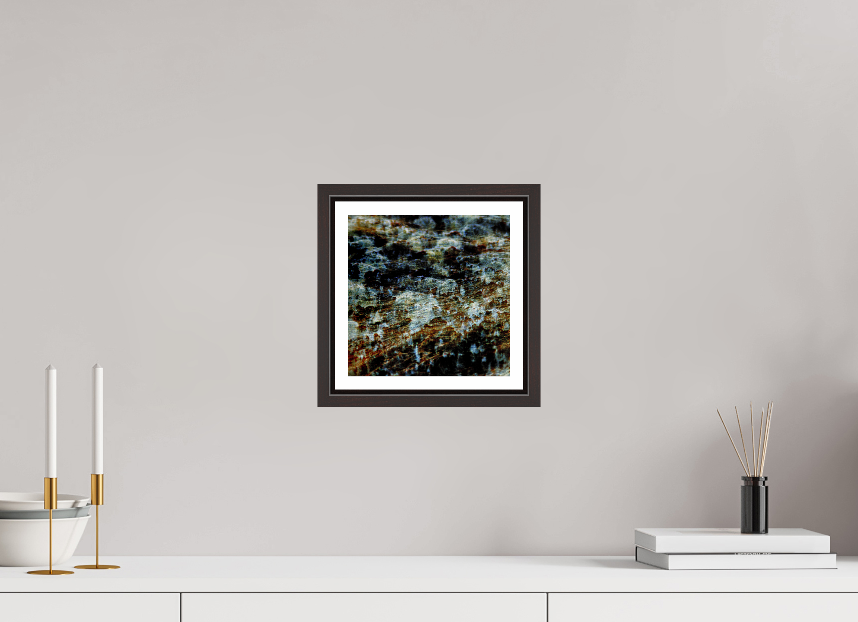 8 x 8″, Floater Frame (Alder Brown) Digital Snow