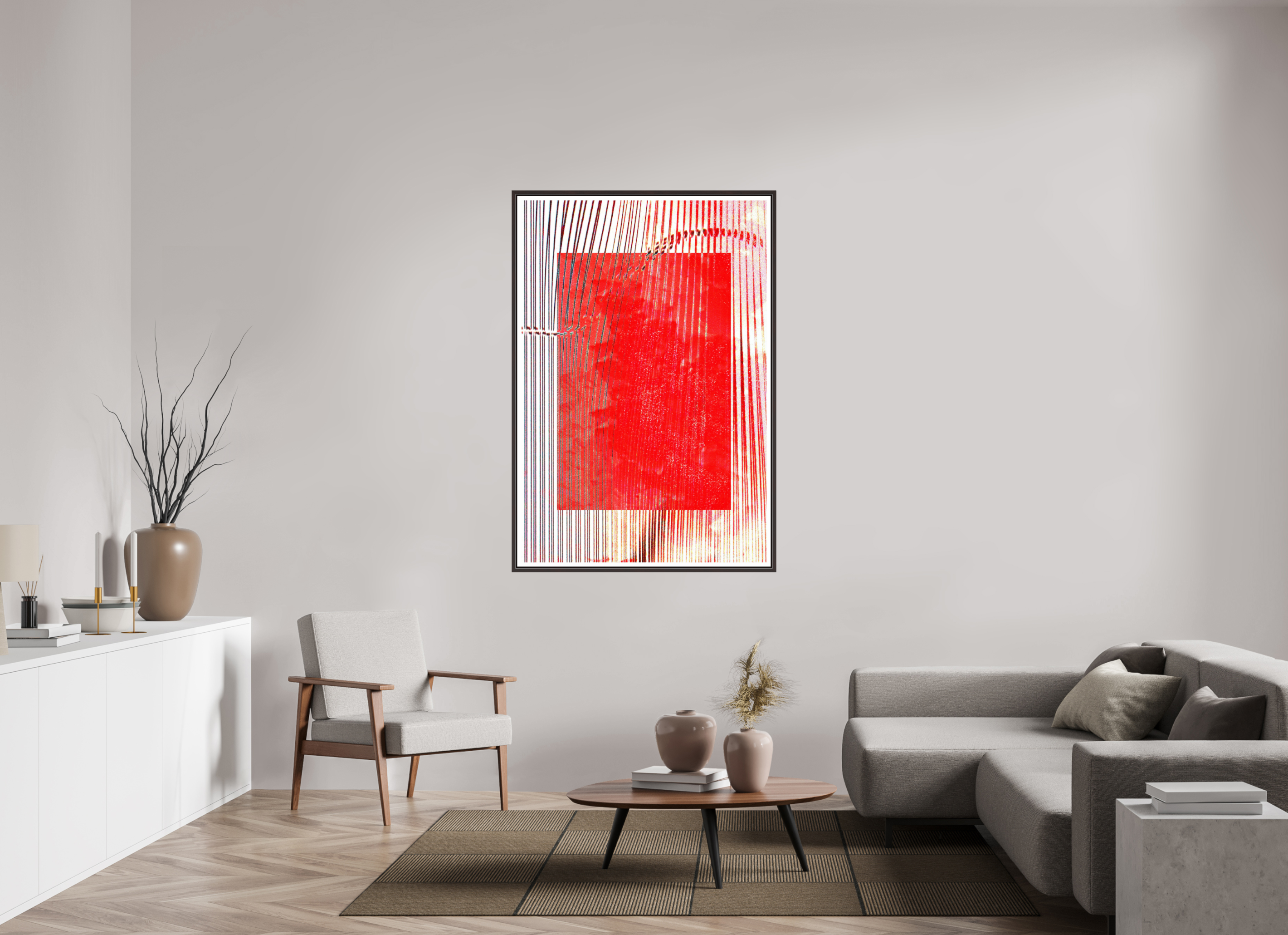 39 x 57.7″, Floater Frame (Alder Brown) Red Waves