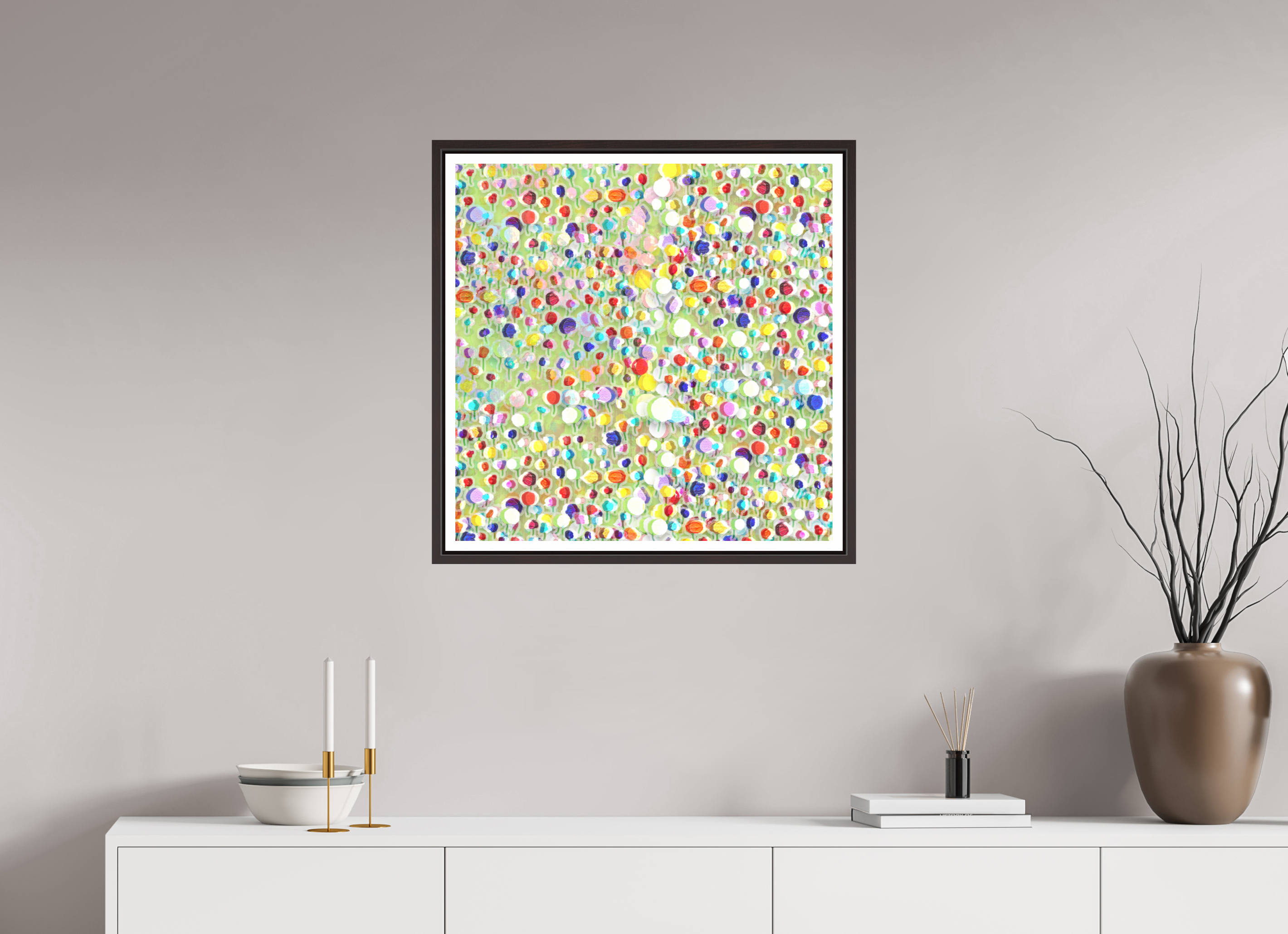25 x 25″, Floater Frame (Alder Brown) tulips