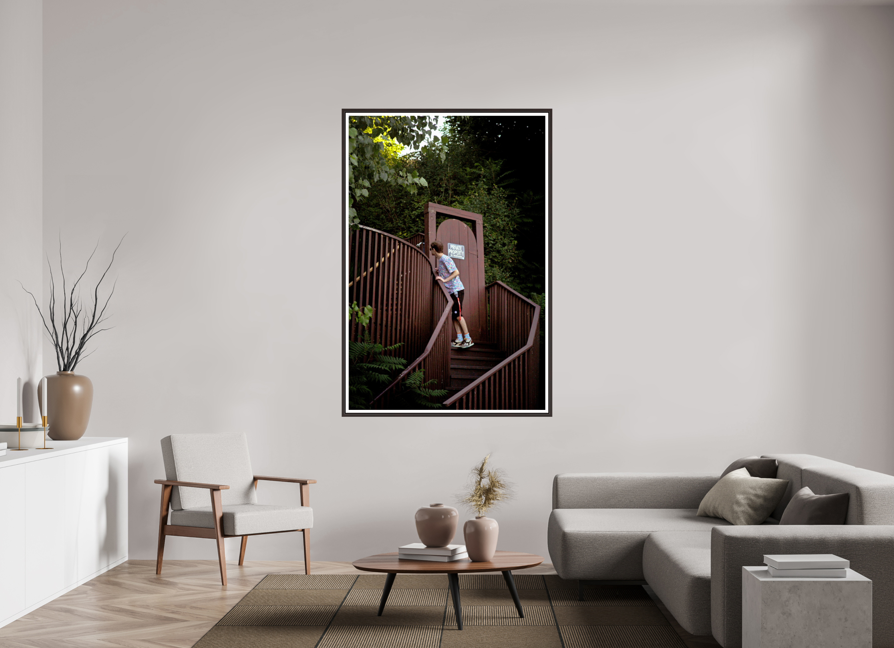 44 x 66″, Floater Frame (Alder Brown) Private Property