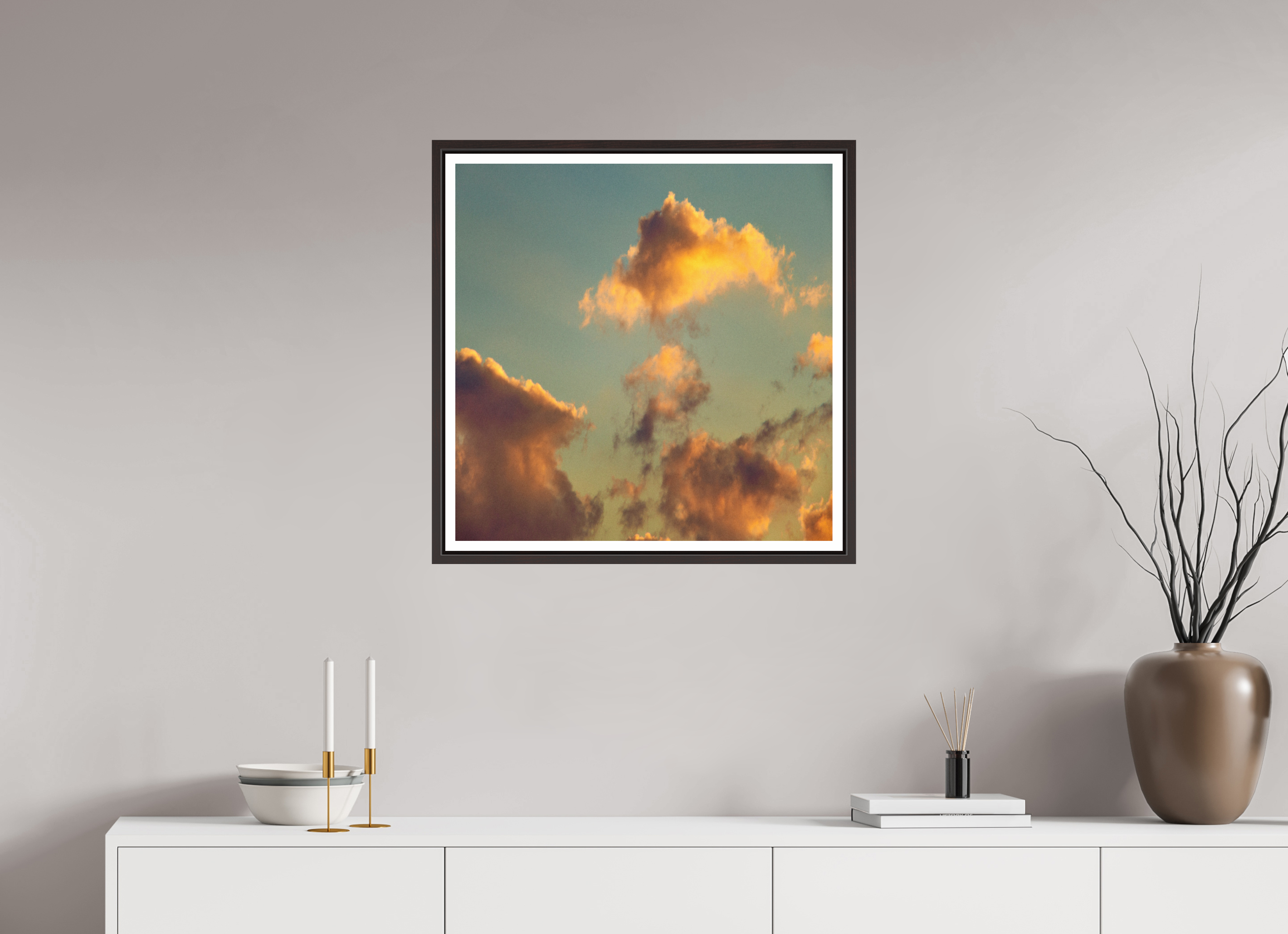 25 x 25″, Floater Frame (Alder Brown) "Golden Hour"
