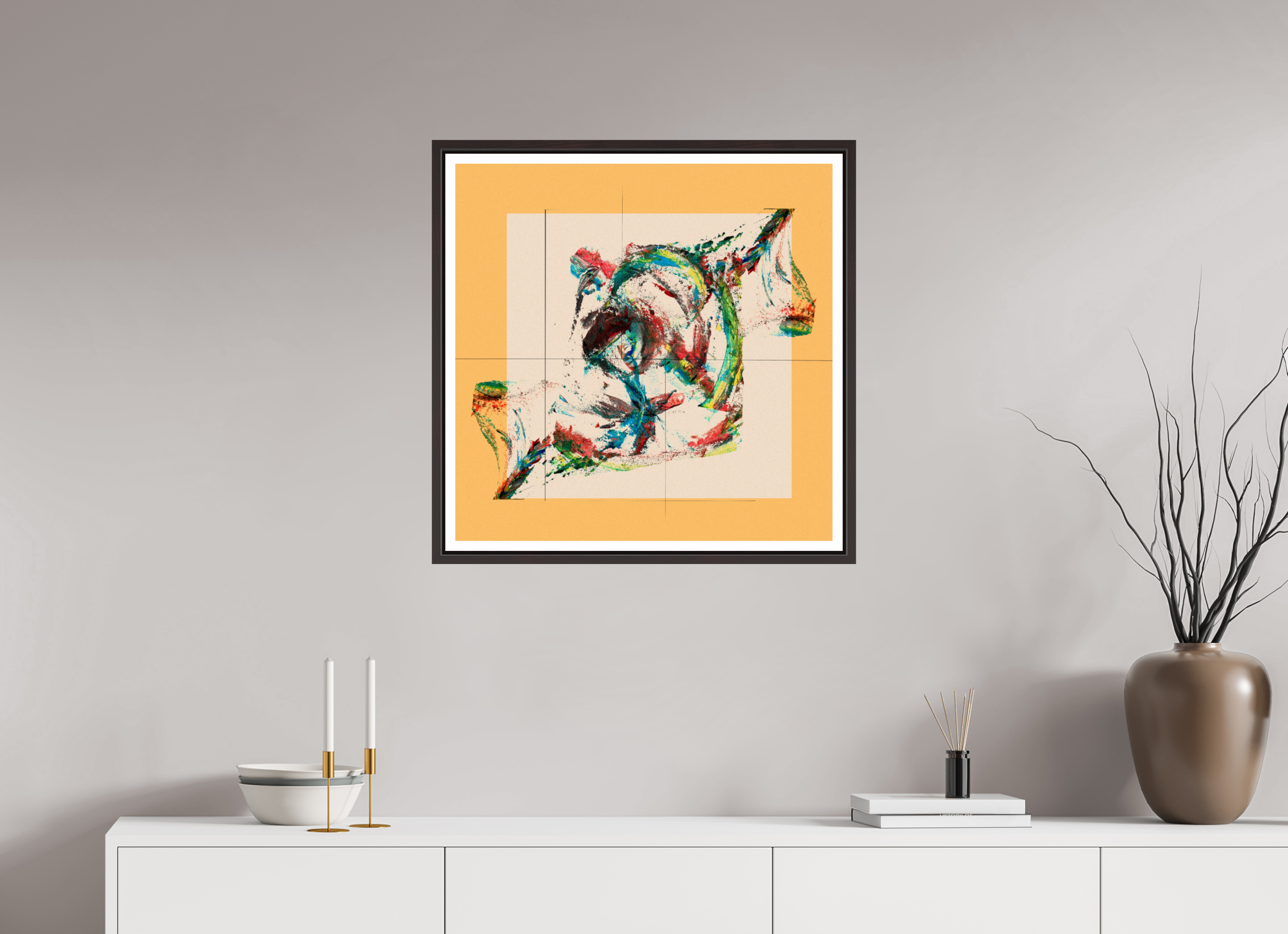 25 x 25″, Floater Frame (Alder Brown) Roses