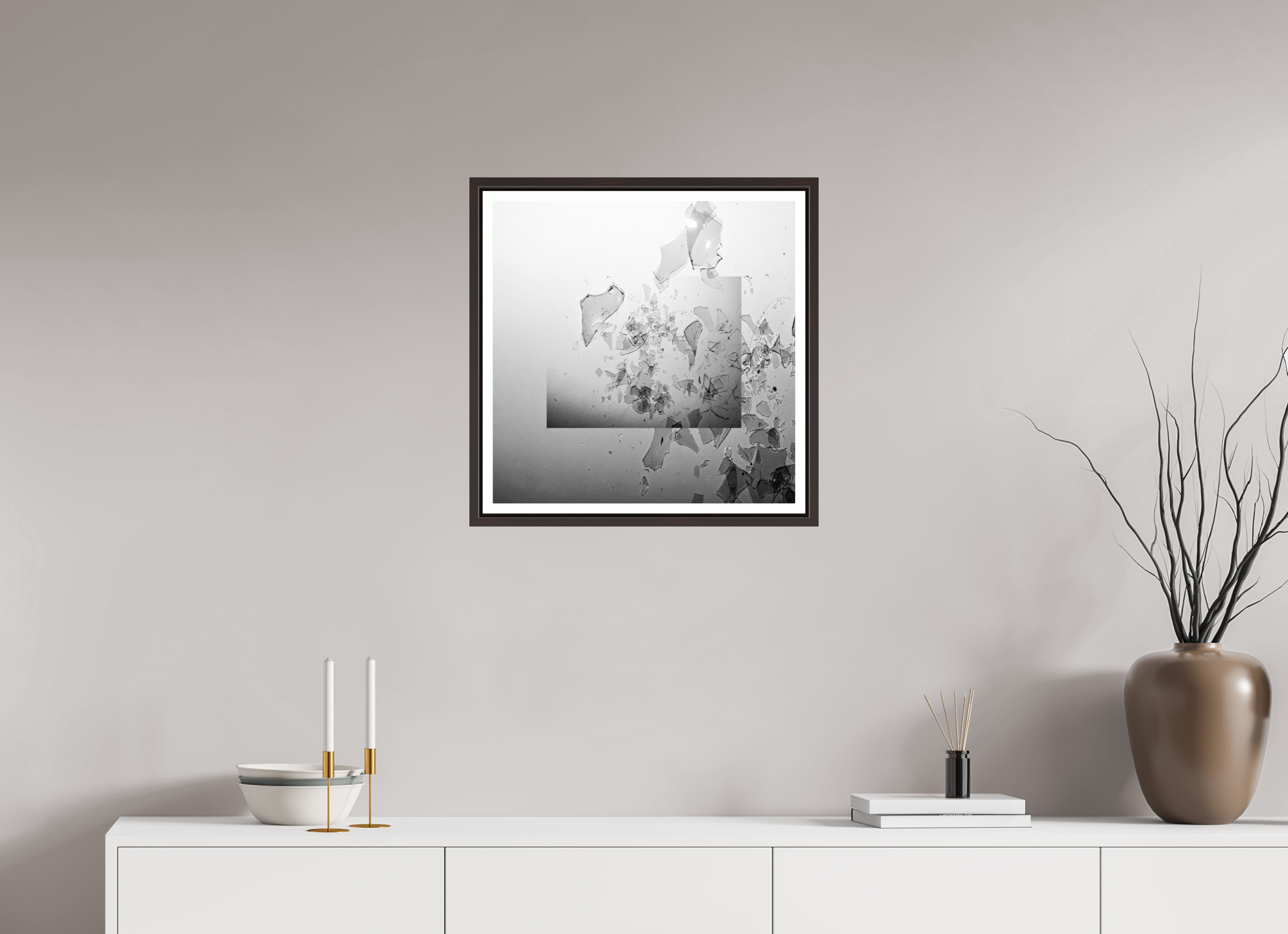 20 x 20″, Floater Frame (Alder Brown) Glass Houses