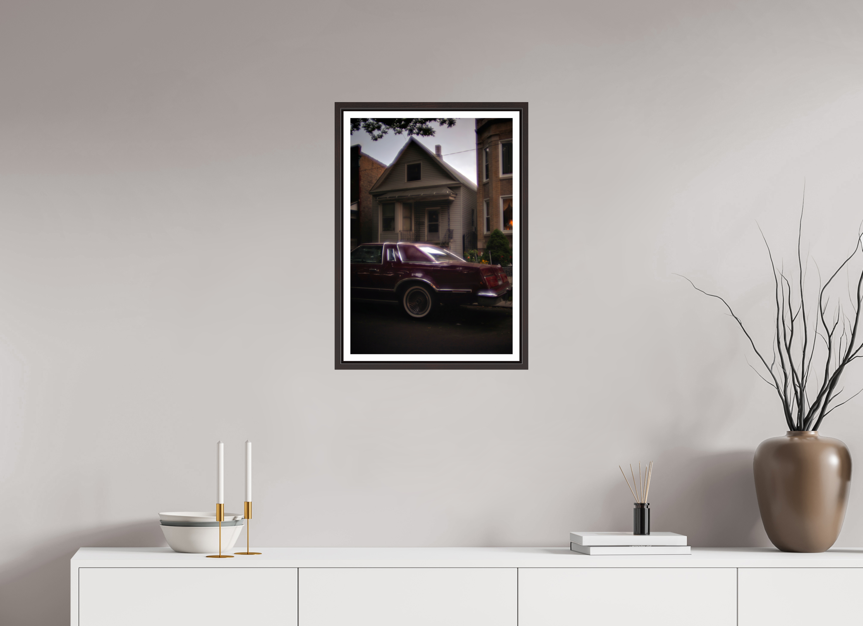 16 x 23.3″, Floater Frame (Alder Brown) 70s Glow