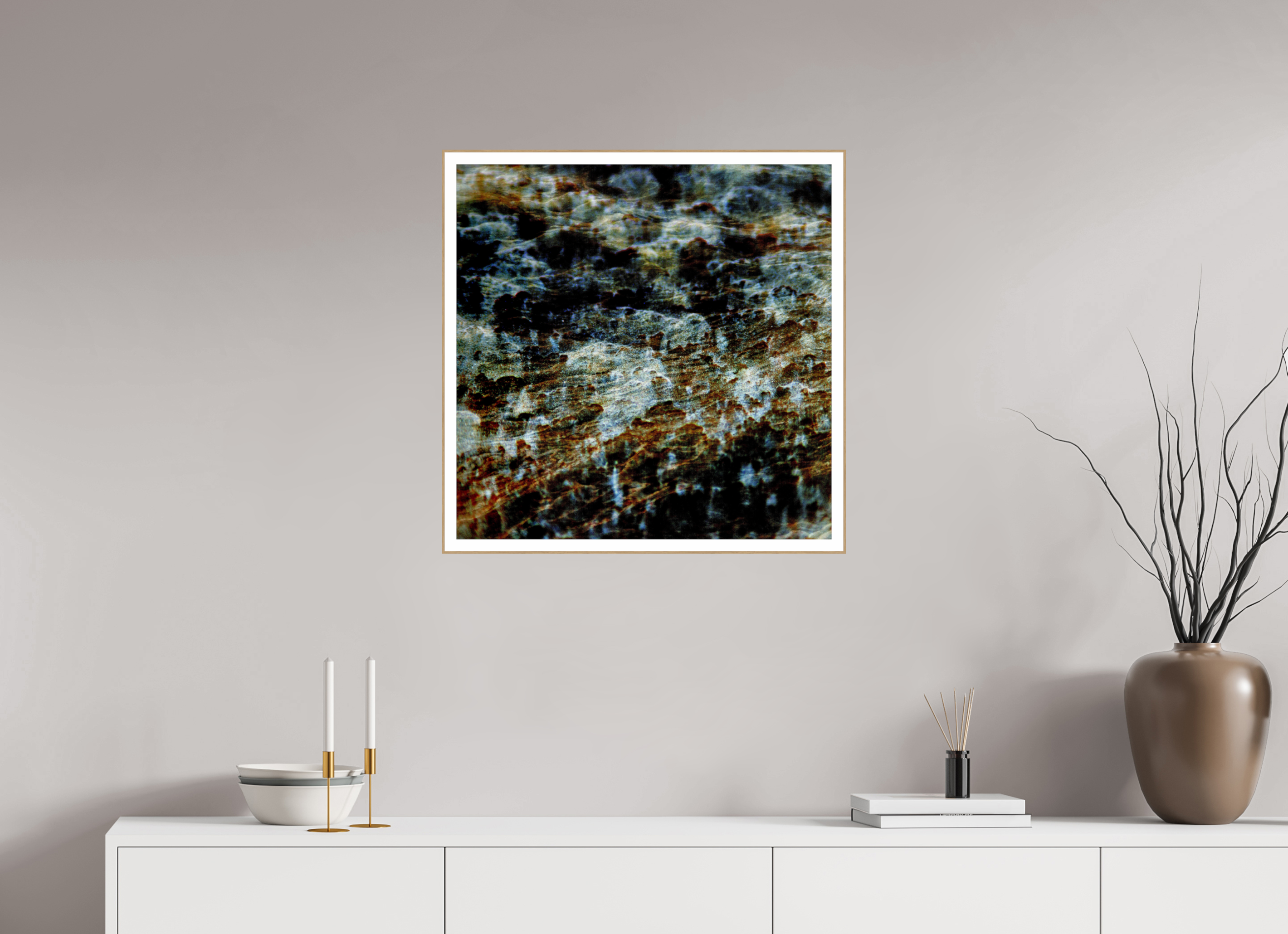 25 x 25″, Solid Wood ArtBox (Oak) Digital Snow