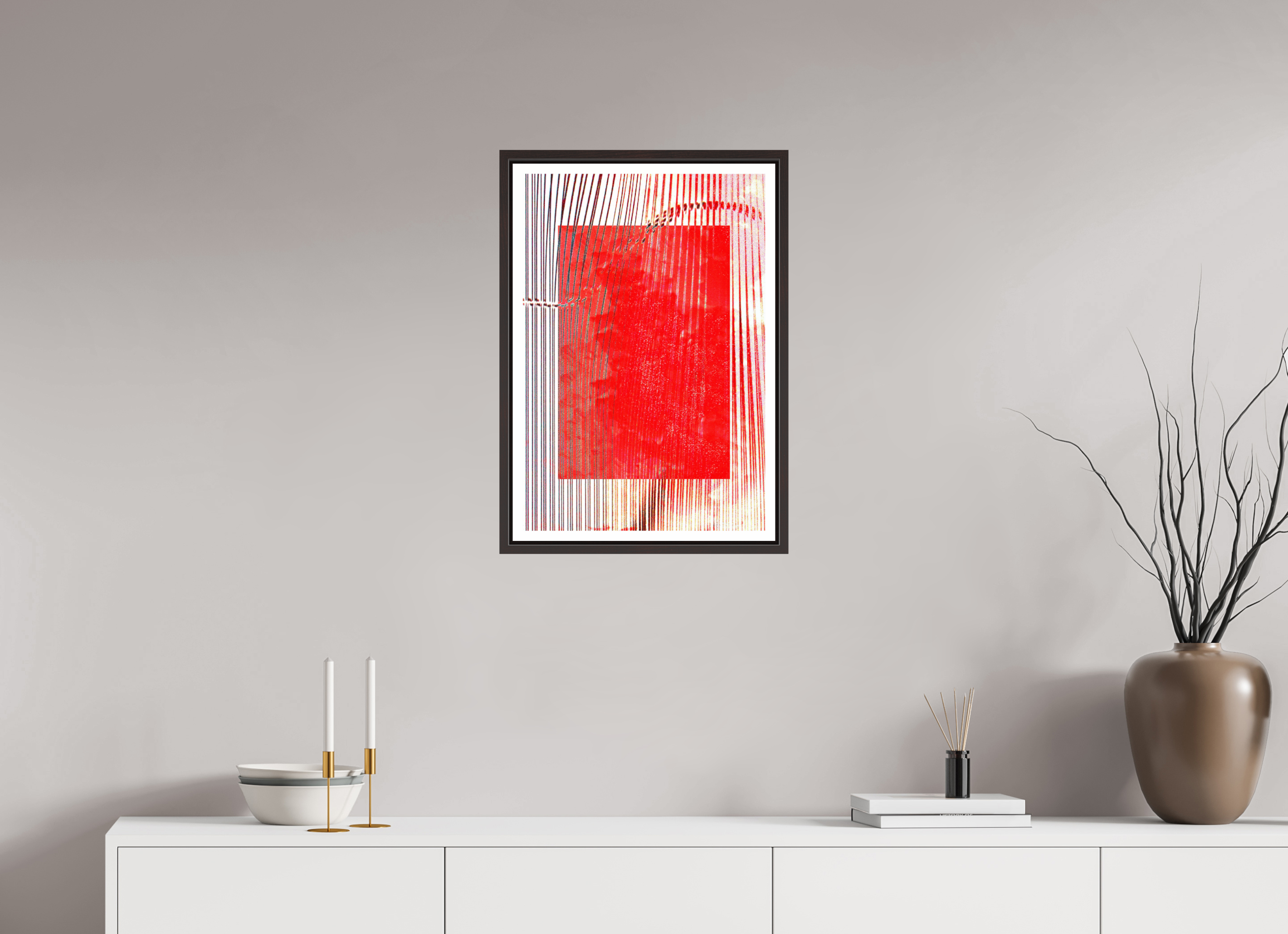 16 x 23.7″, Floater Frame (Alder Brown) Red Waves