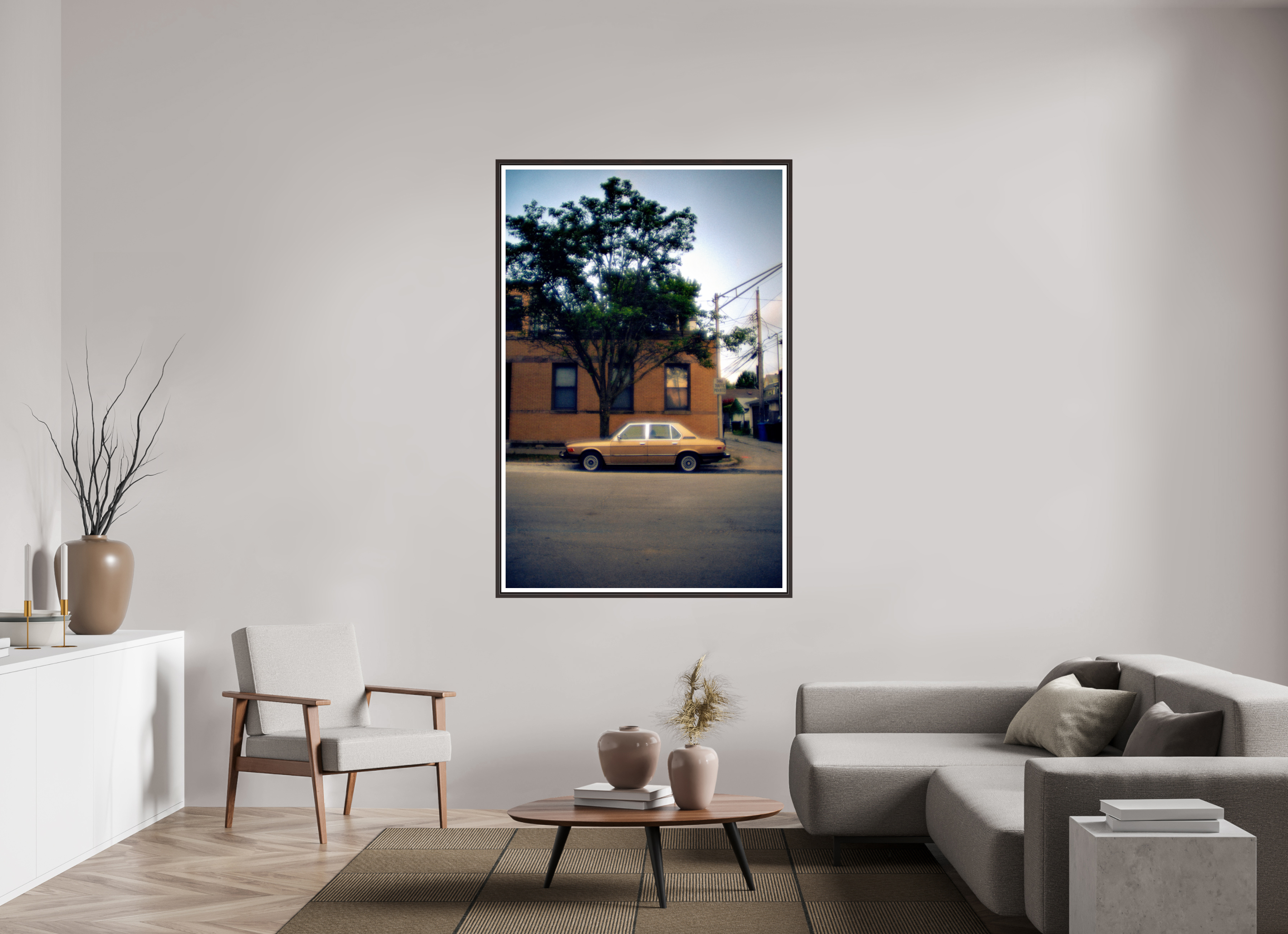 43 x 65.1″, Floater Frame (Alder Brown) Golden Glow