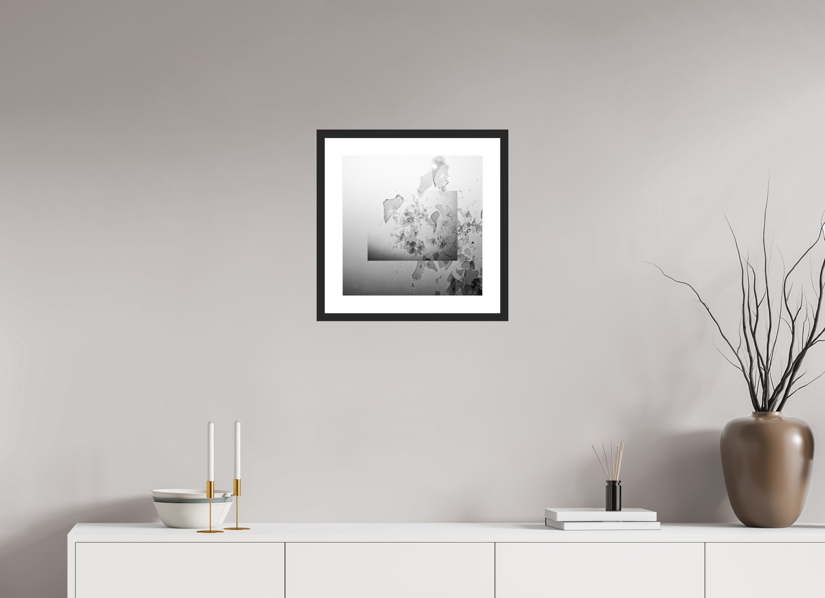 15 x 15″, Fuji Crystal Archive Print Framed (Black) Glass Houses