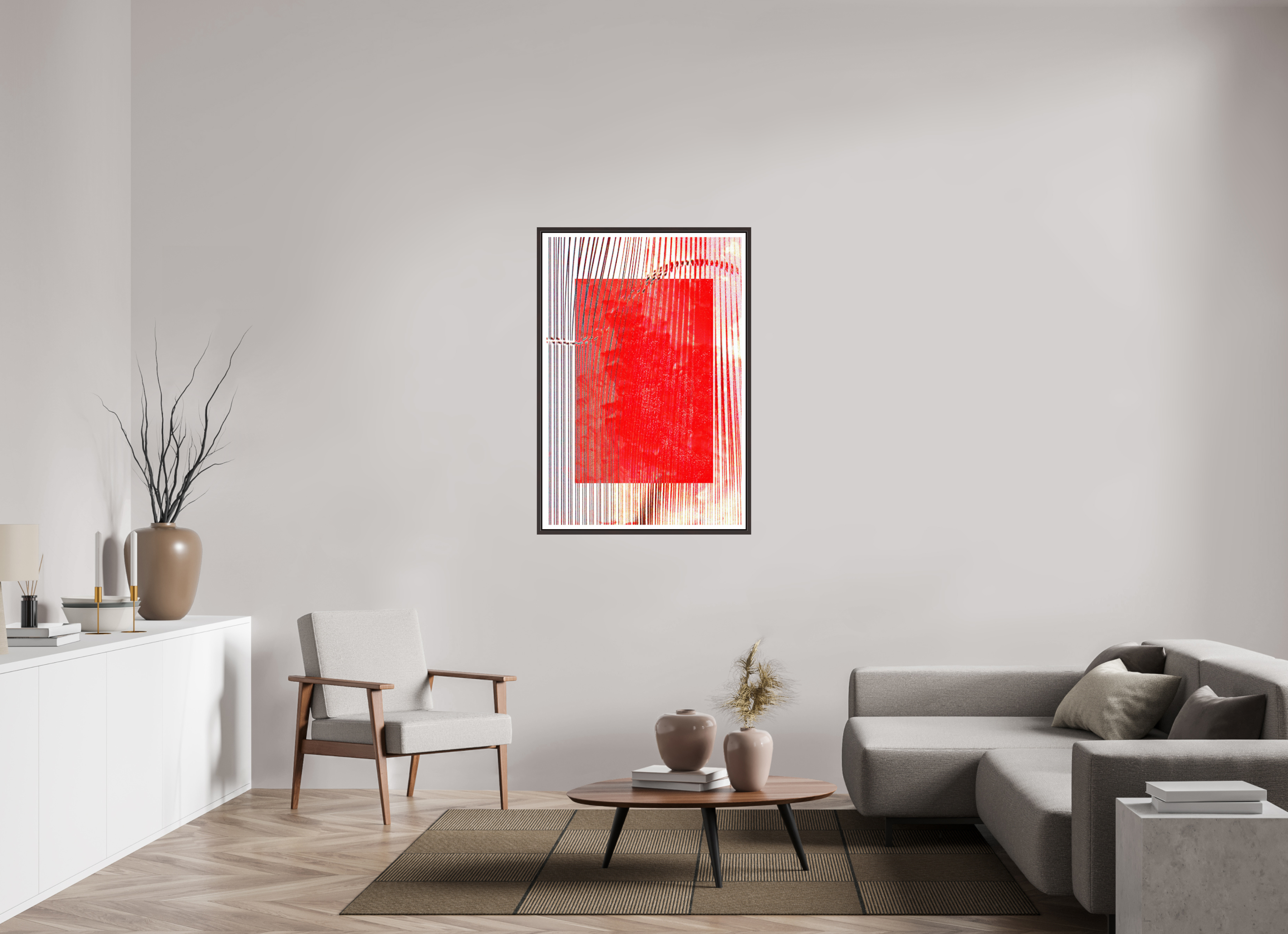 31 x 45.9″, Floater Frame (Alder Brown) Red Waves