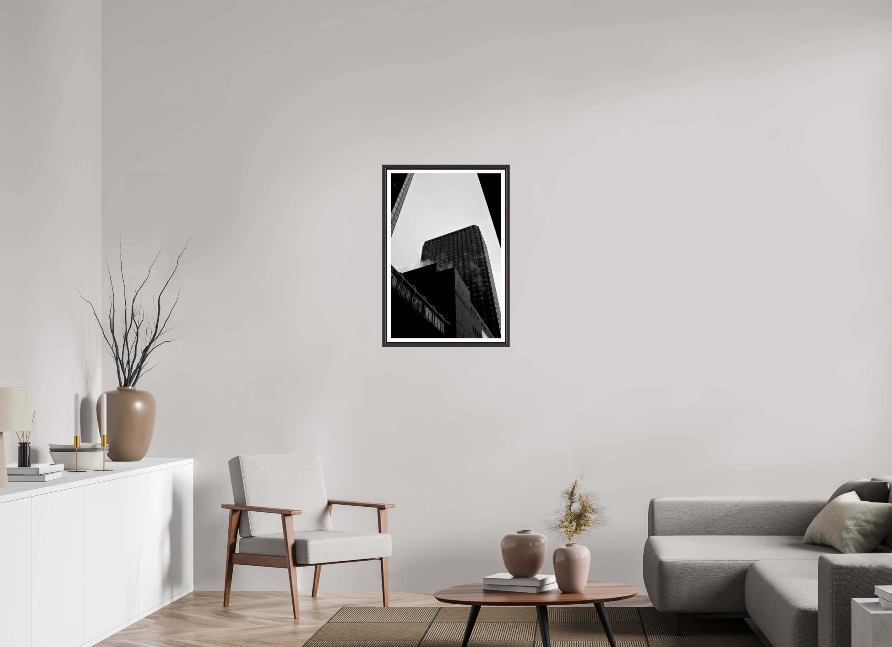 20 x 30″, Floater Frame (Alder Brown) Financial District