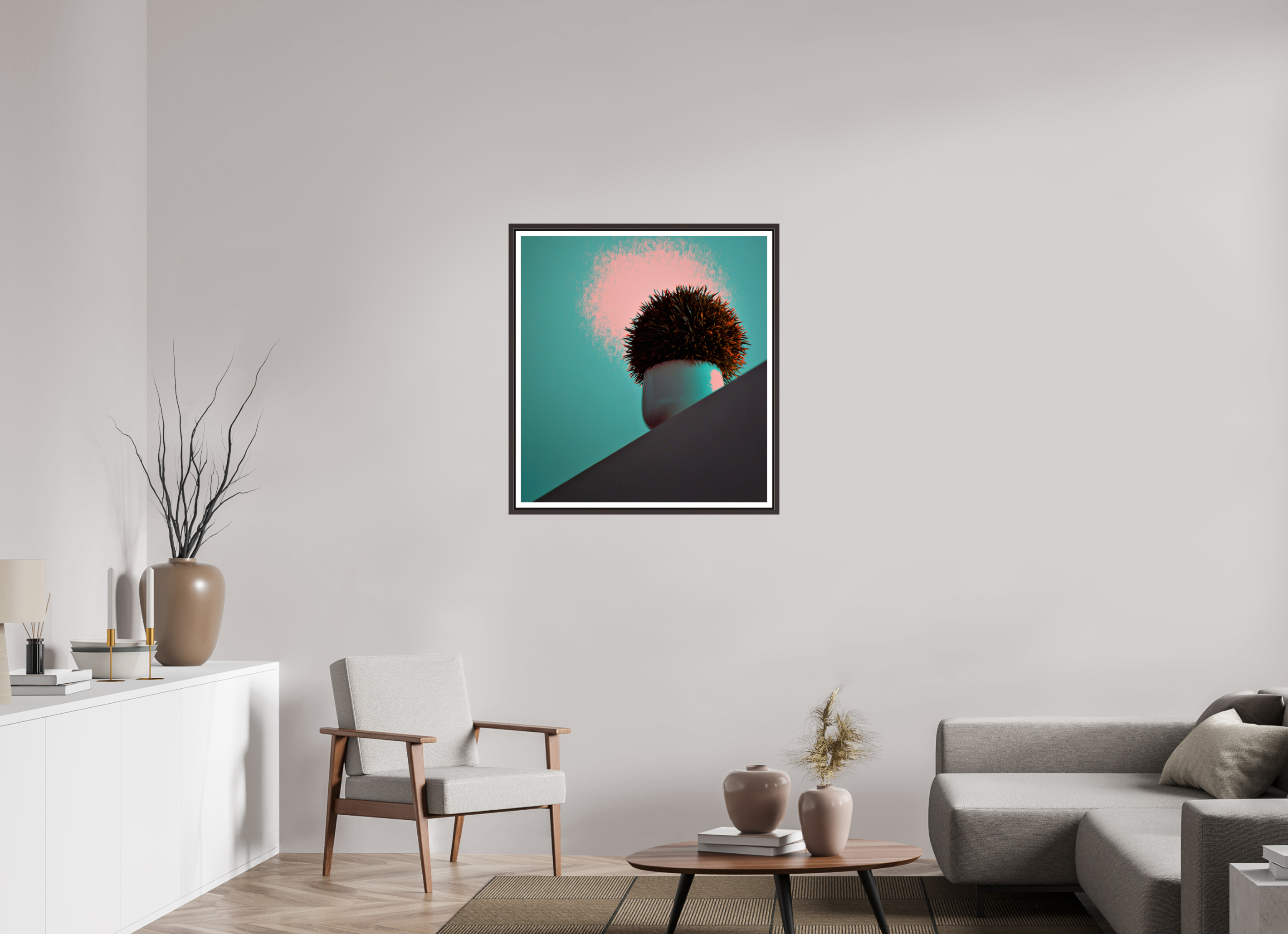 31 x 33.5″, Floater Frame (Alder Brown) Fake Plants