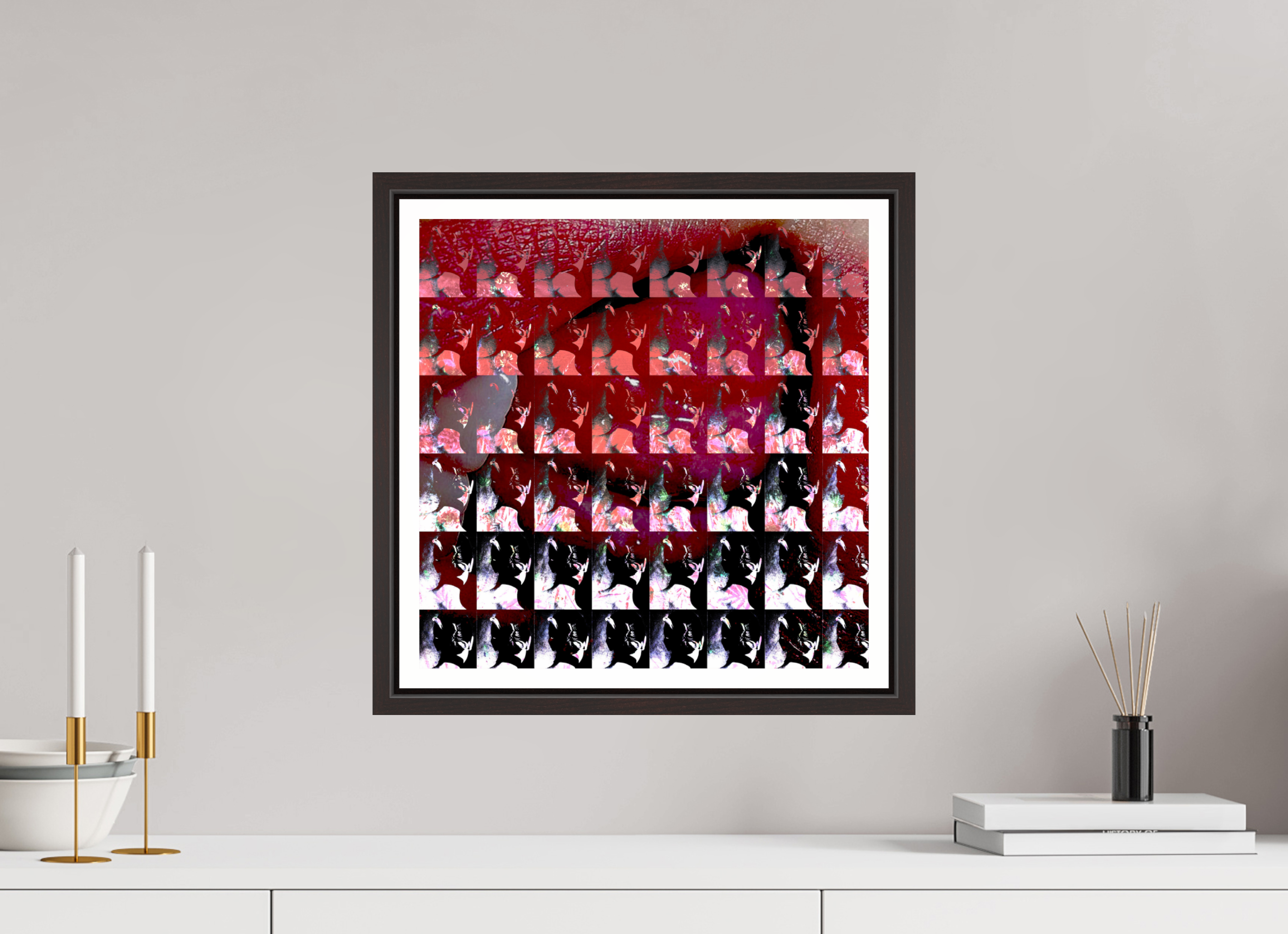 15 x 15″, Floater Frame (Alder Brown) lips