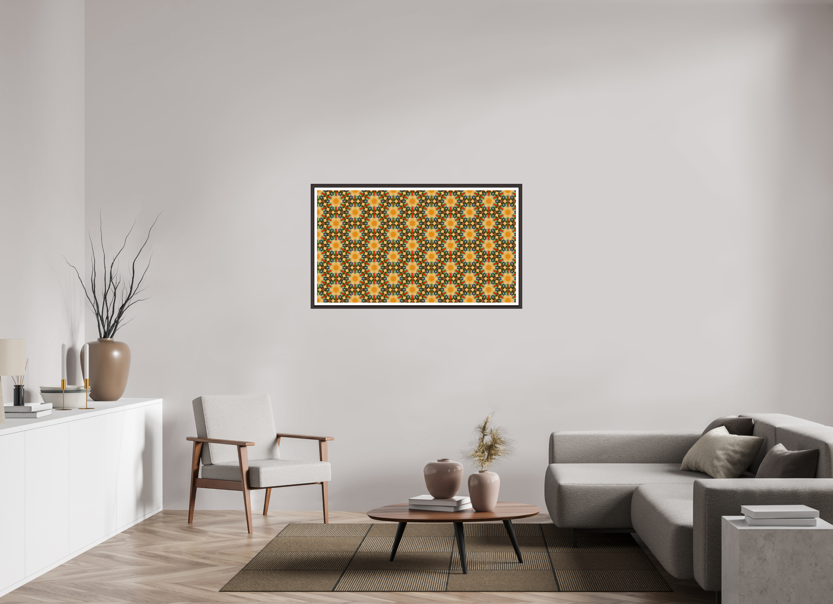 49 x 27.6″, Floater Frame (Alder Brown) Harmony, Respect, Purity, and Tranquility